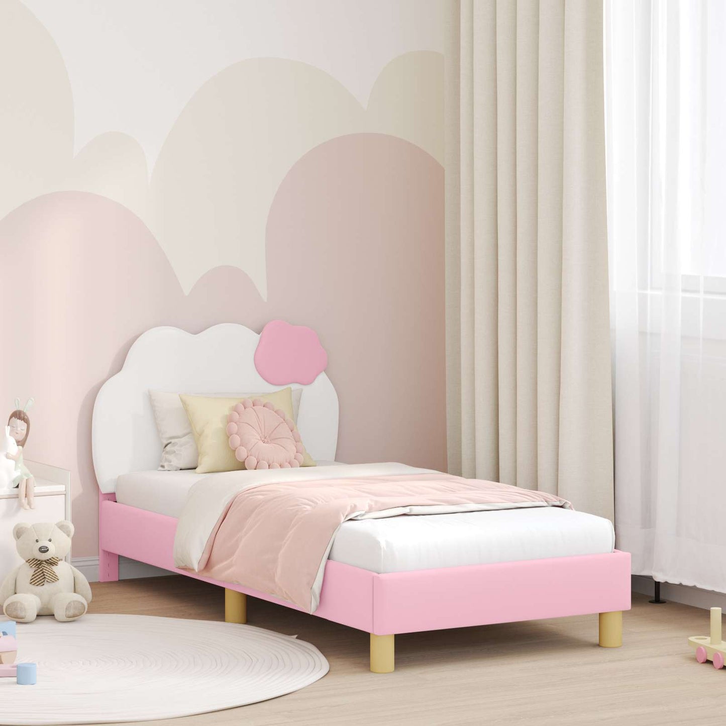 Kinderbettgestell mit Kopfteil Rosa 80 x 160 cm PU