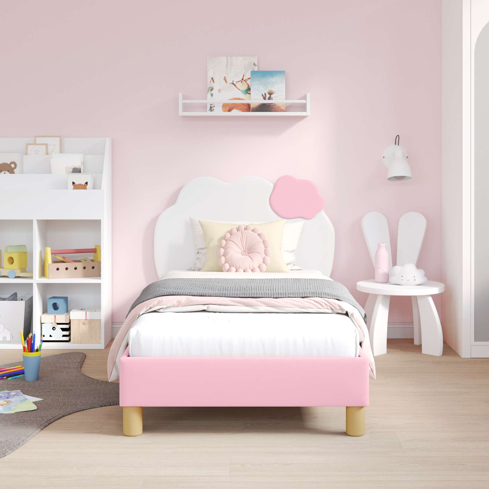 Kinderbettgestell mit Kopfteil Rosa 80 x 160 cm PU