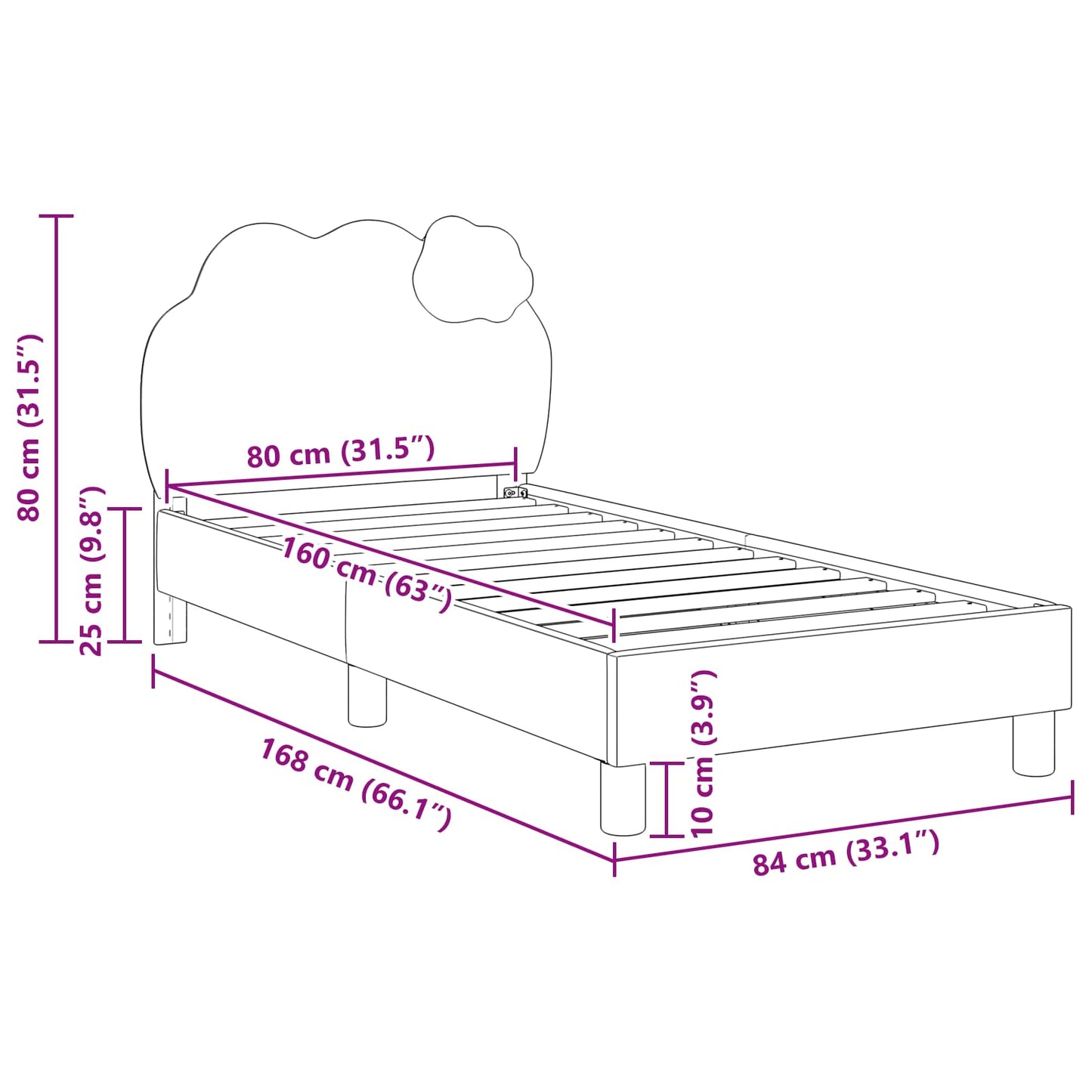 Kinderbettgestell mit Kopfteil Rosa 80 x 160 cm PU