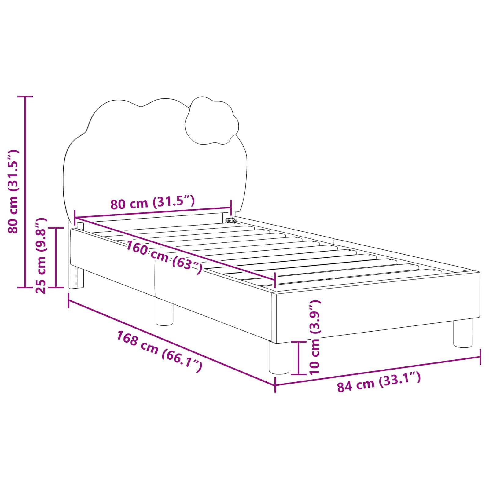 Kinderbettgestell mit Kopfteil Rosa 80 x 160 cm PU