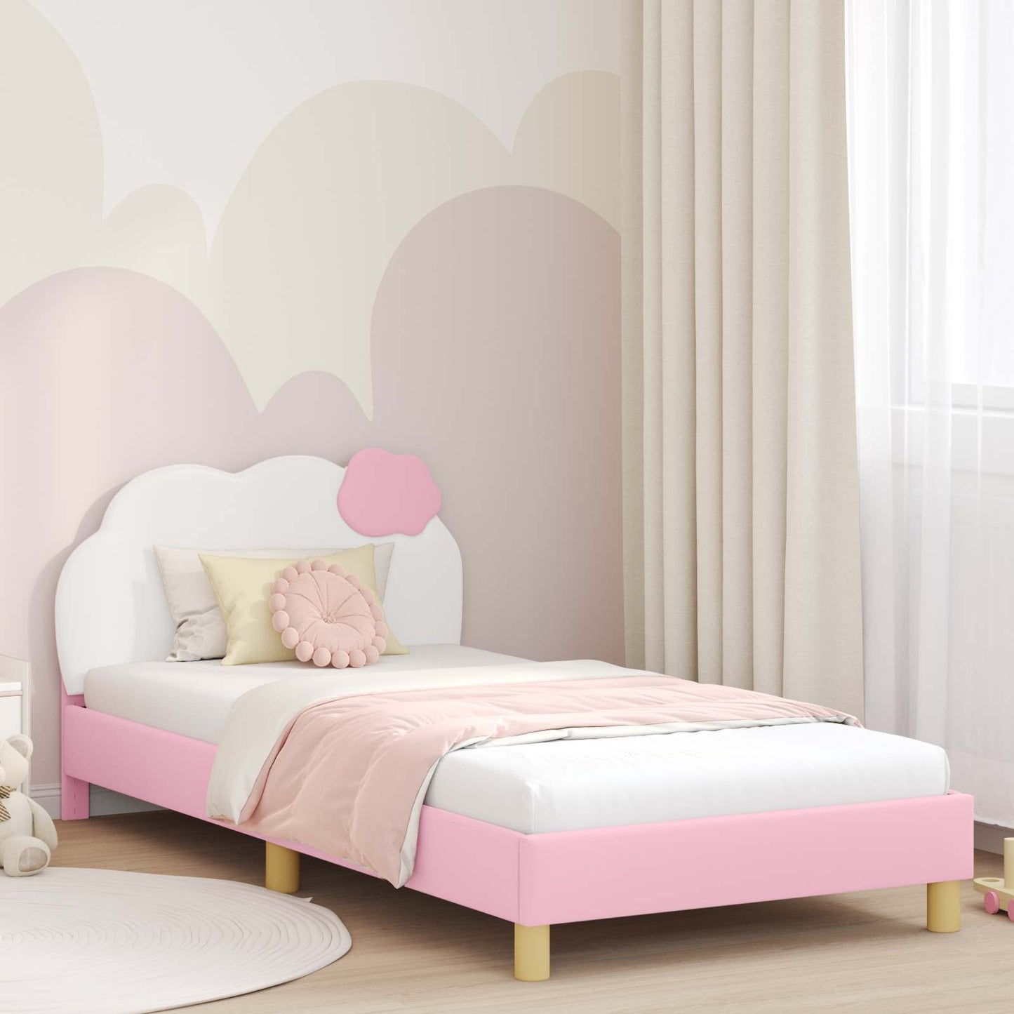 Kinderbettgestell mit Kopfteil Rosa 90 x 190 cm PU