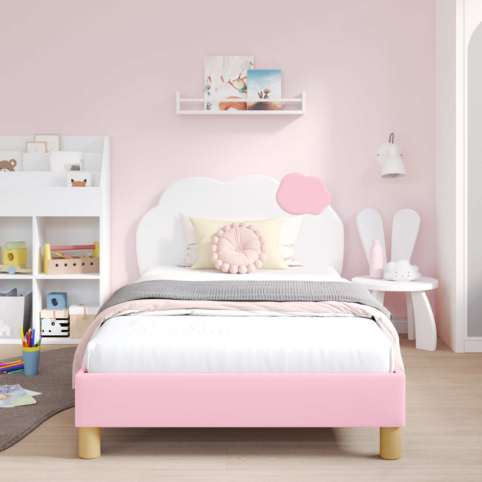 Kinderbettgestell mit Kopfteil Rosa 90 x 190 cm PU