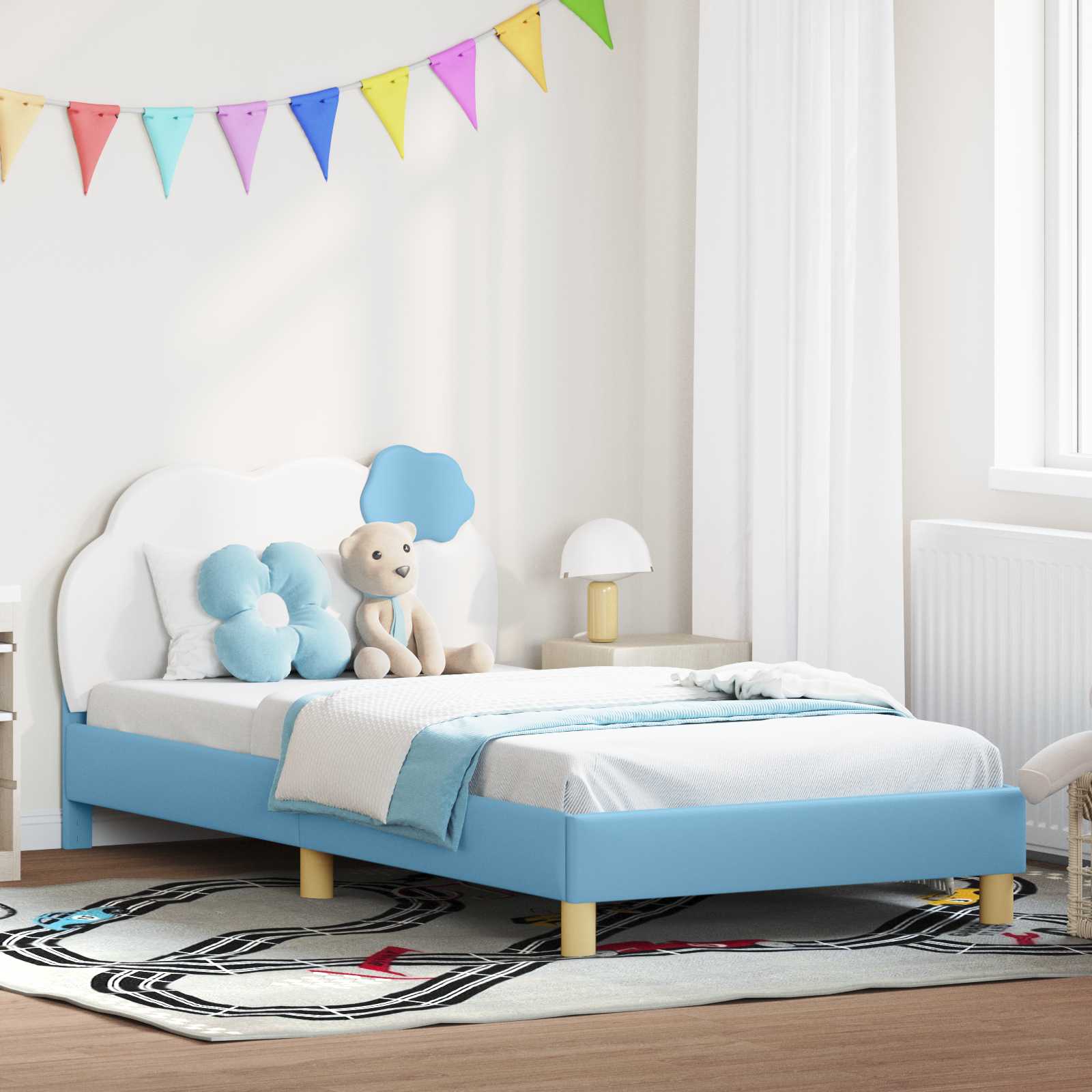 Kinderbettgestell mit Kopfteil Blau 90 x 190 cm PU