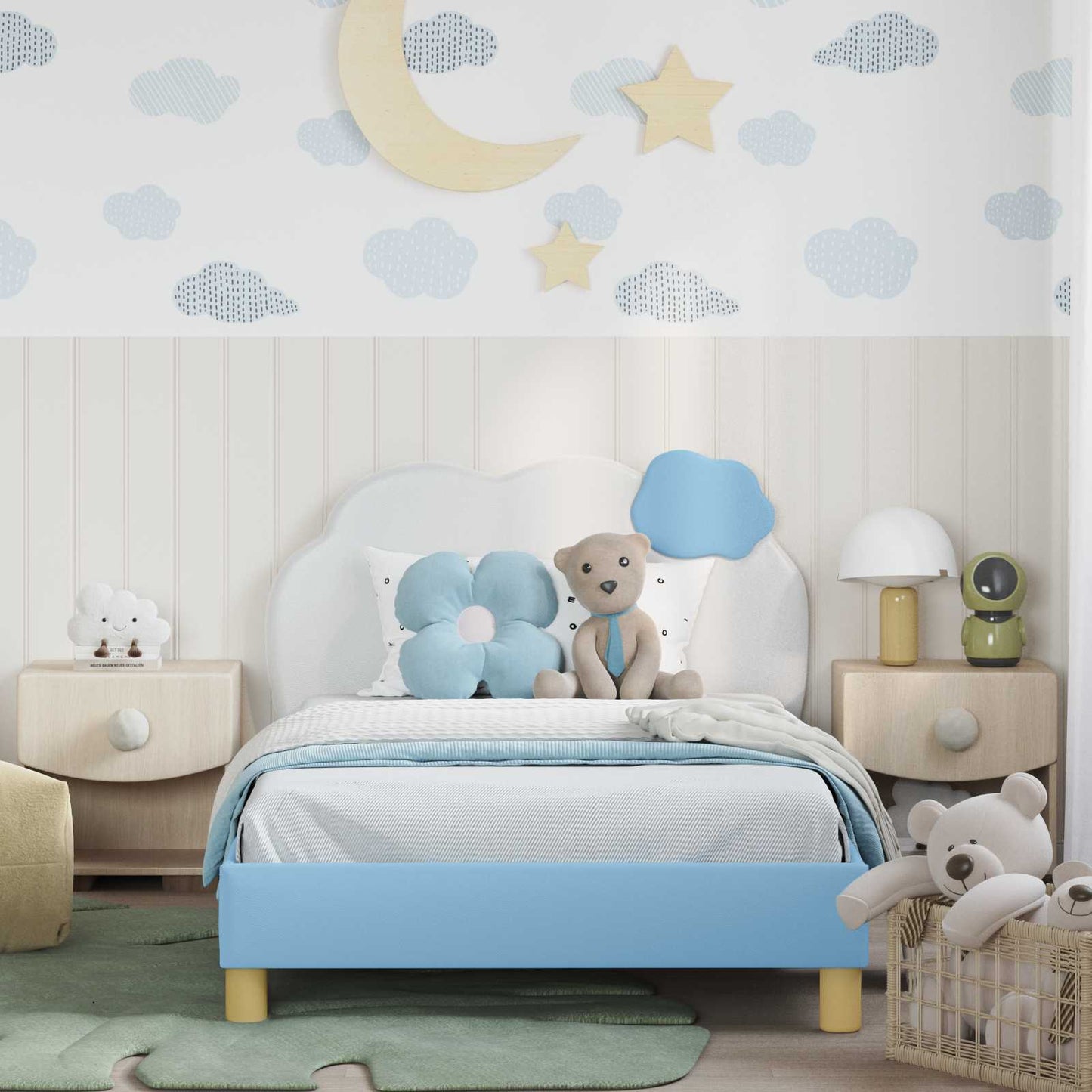 Kinderbettgestell mit Kopfteil Blau 90 x 190 cm PU
