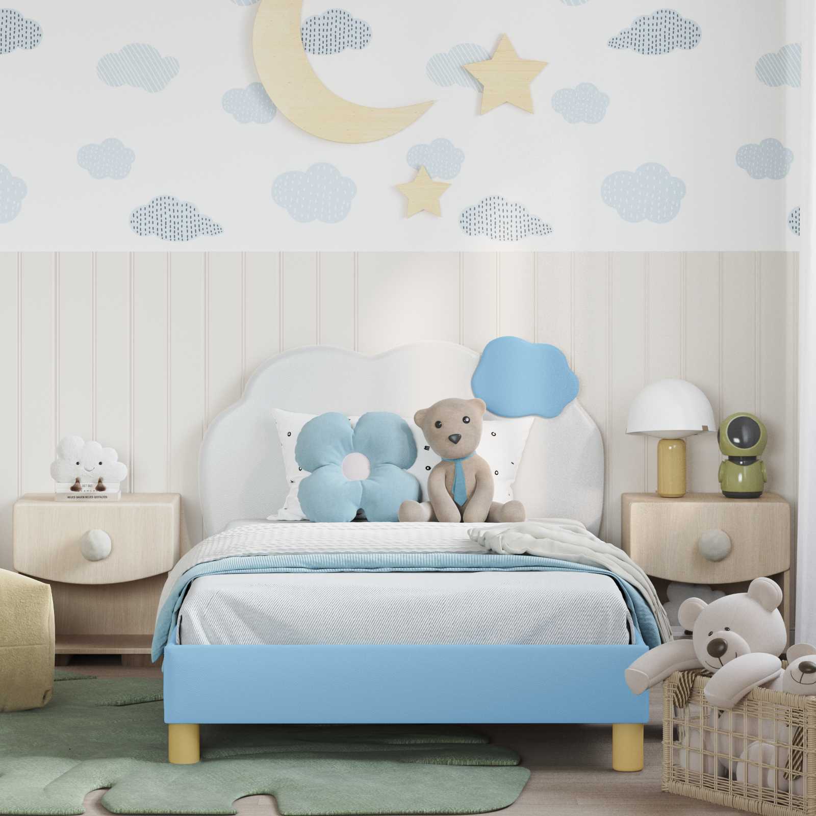 Kinderbettgestell mit Kopfteil Blau 90 x 190 cm PU