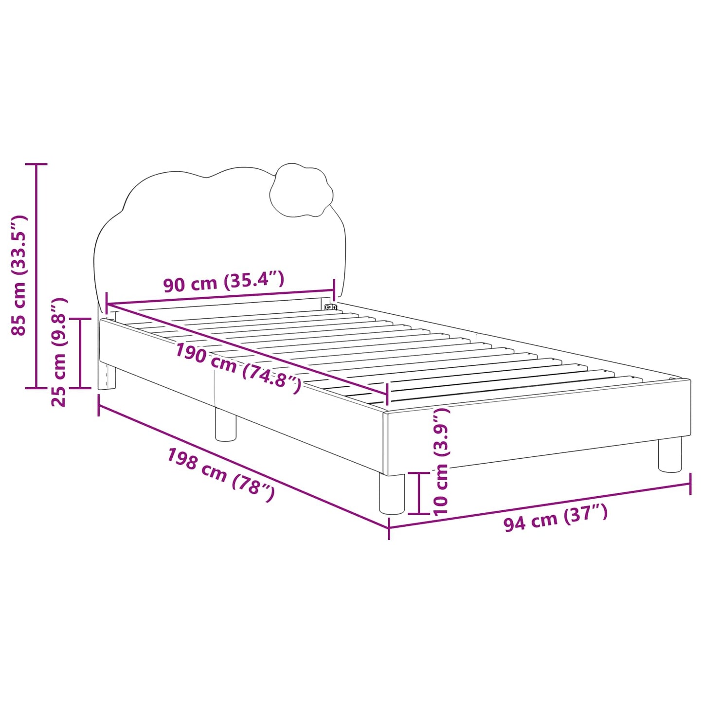 Kinderbettgestell mit Kopfteil Blau 90 x 190 cm PU