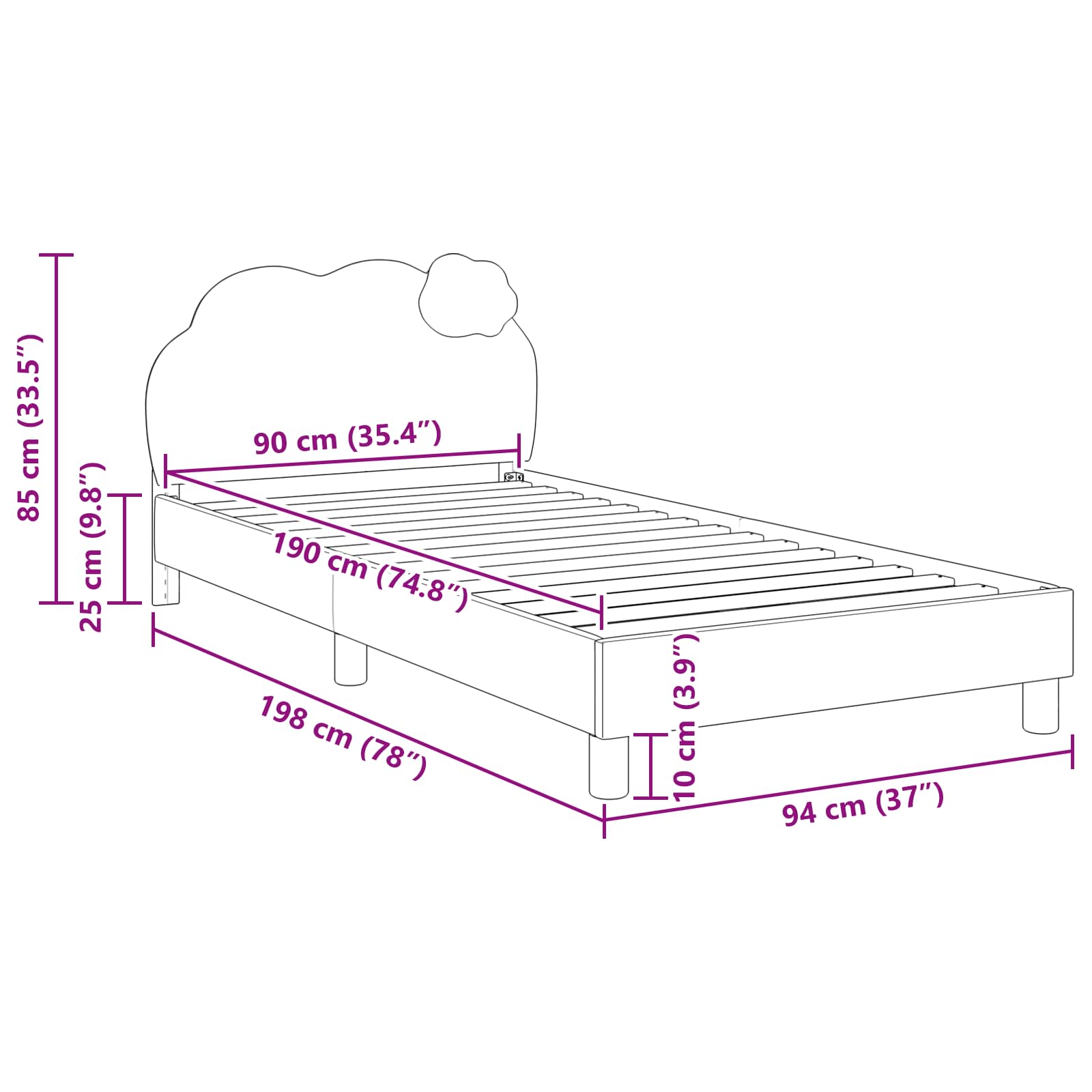 Kinderbettgestell mit Kopfteil Blau 90 x 190 cm PU