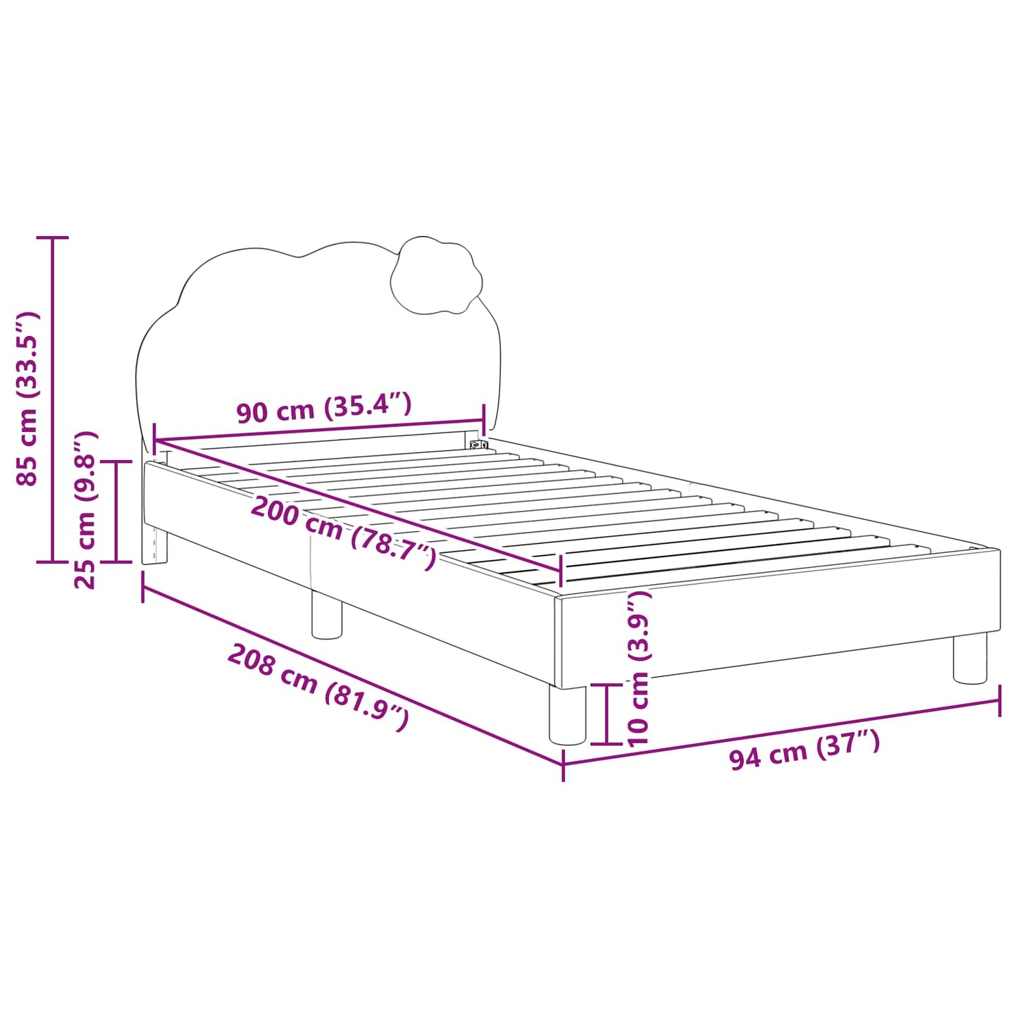 Kinderbettgestell mit Kopfteil Rosa 90 x 200 cm PU