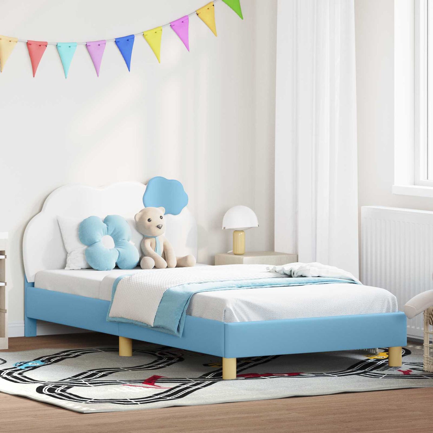 Kinderbettgestell mit Kopfteil Blau 90 x 200 cm PU