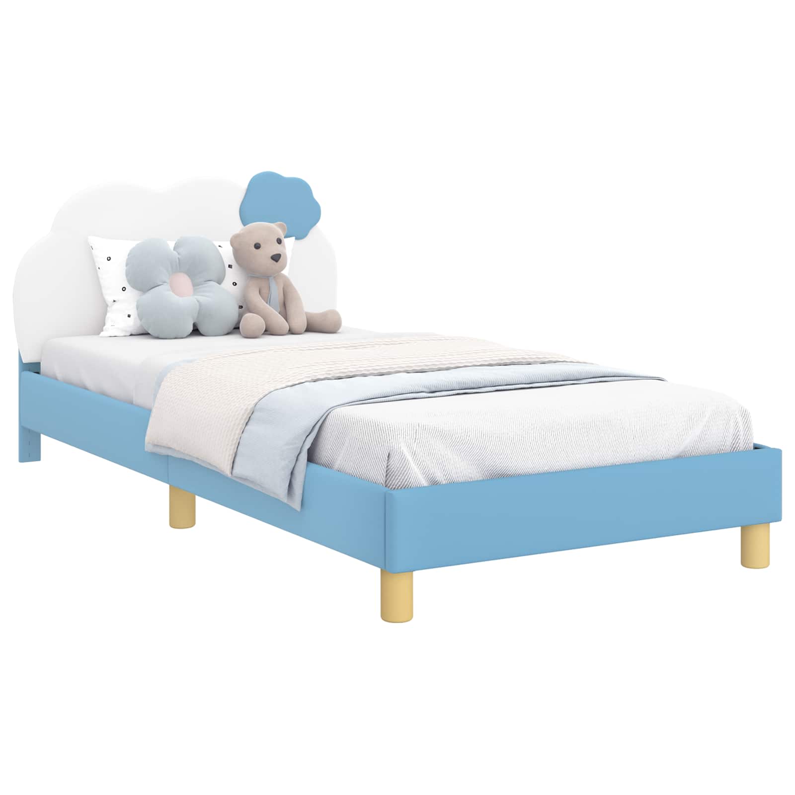 Kinderbettgestell mit Kopfteil Blau 90 x 200 cm PU