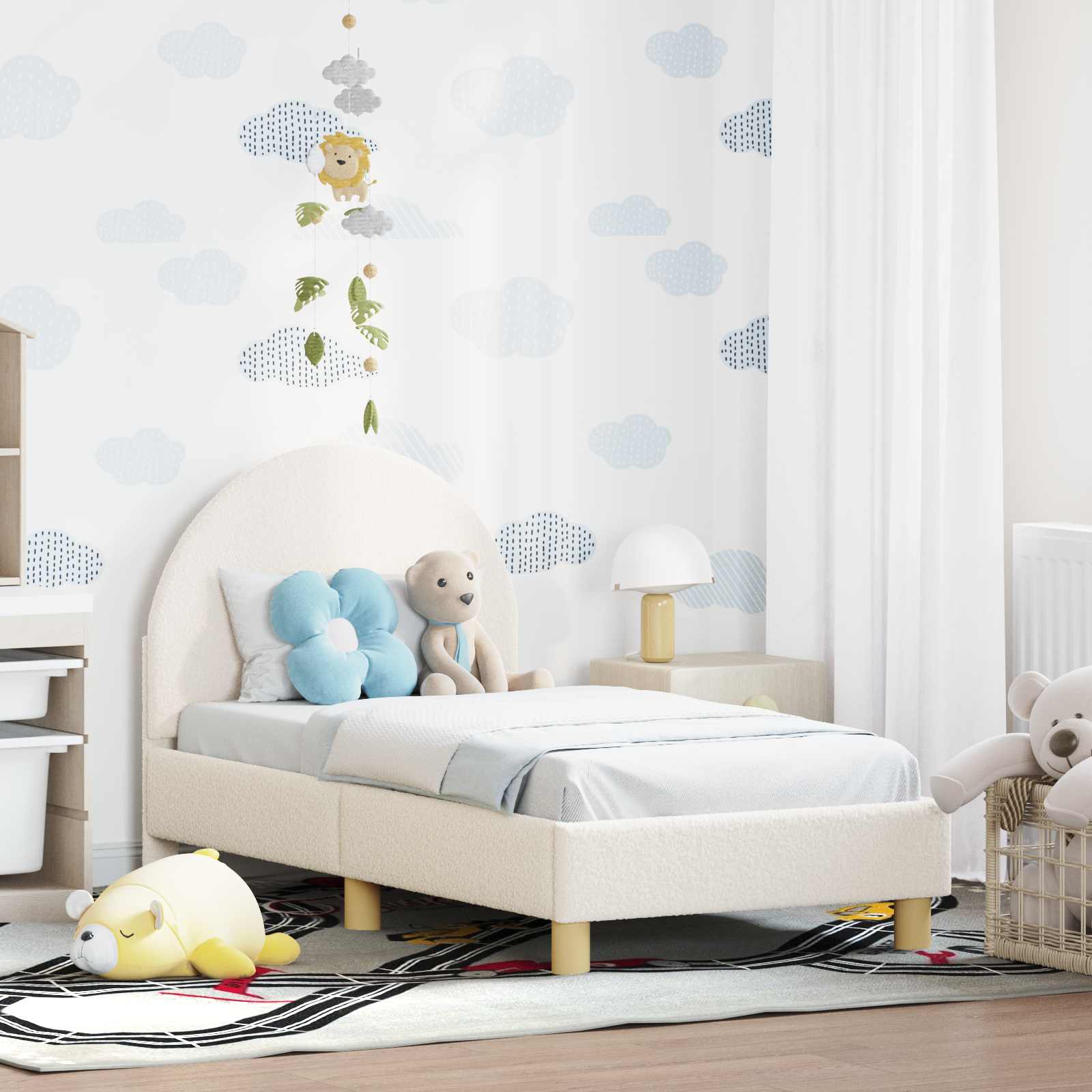 Kinderbettgestell mit Kopfteil Creme 70 x 140 cm Bouclé