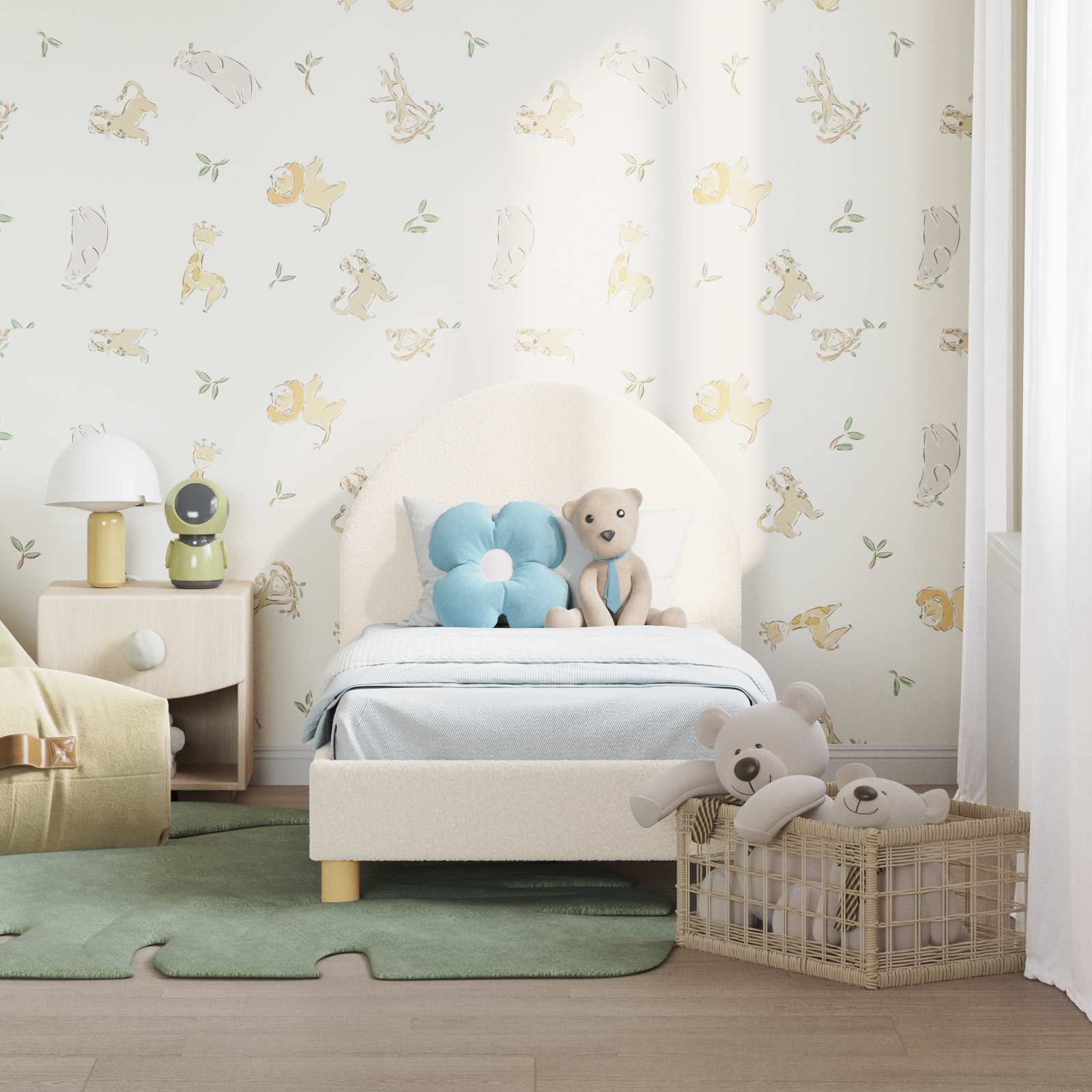 Kinderbettgestell mit Kopfteil Creme 70 x 140 cm Bouclé