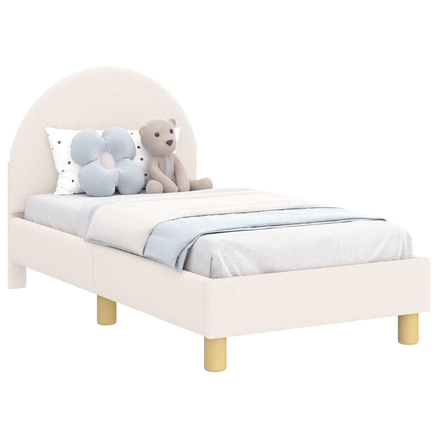 Kinderbettgestell mit Kopfteil Creme 70 x 140 cm Bouclé