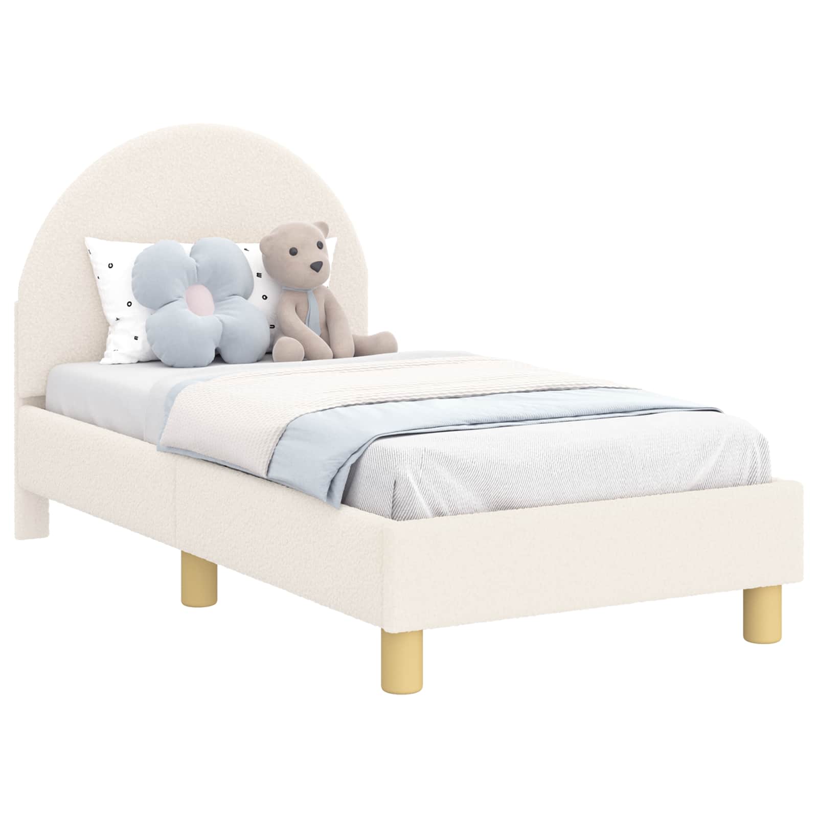 Kinderbettgestell mit Kopfteil Creme 70 x 140 cm Bouclé