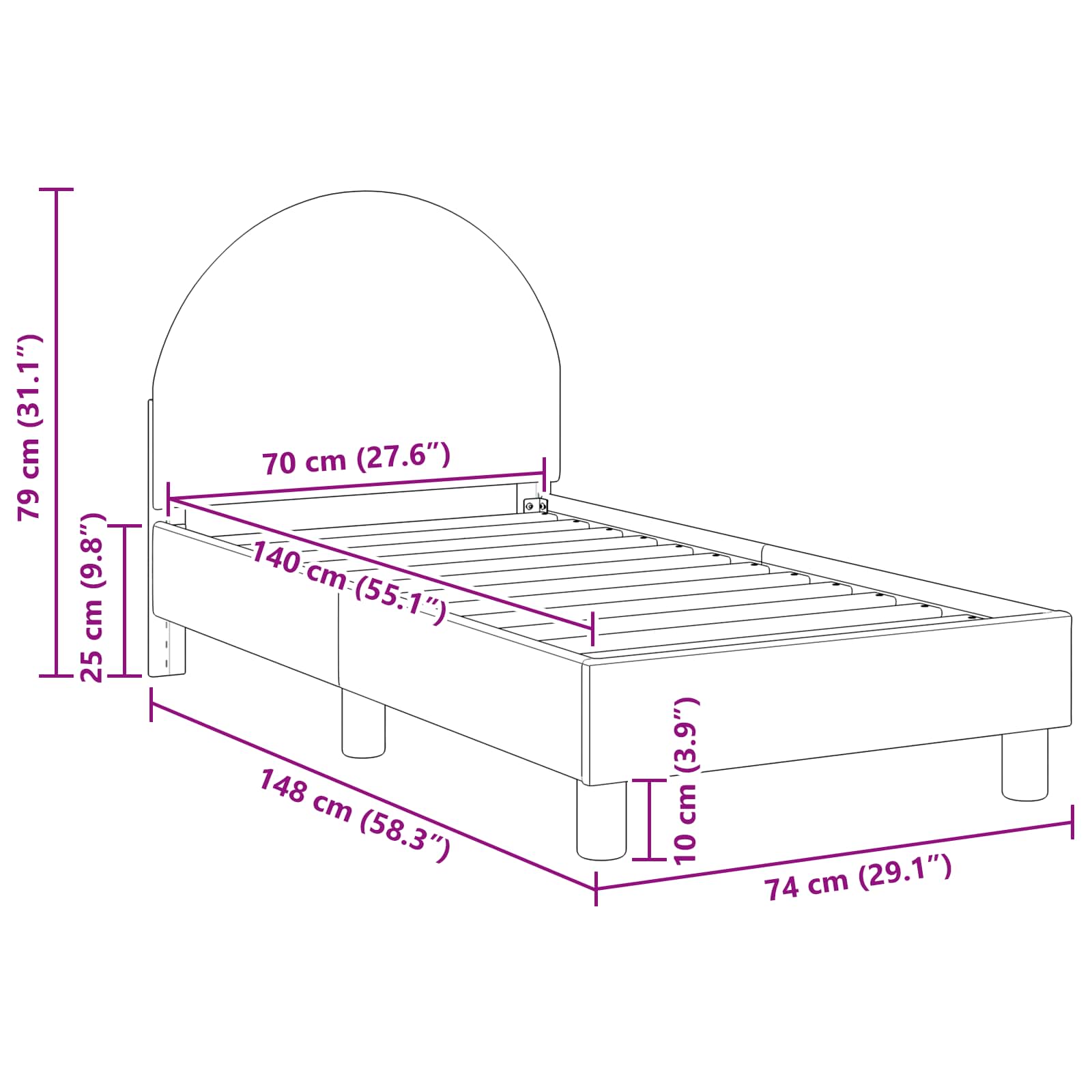 Kinderbettgestell mit Kopfteil Creme 70 x 140 cm Bouclé