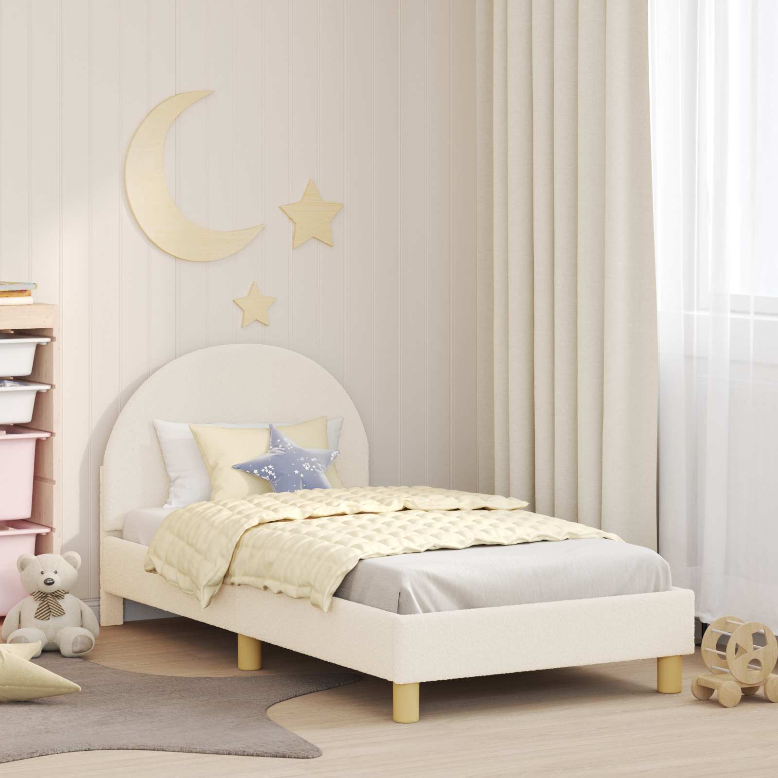 Kinderbettgestell mit Kopfteil Creme 80 x 160 cm Bouclé