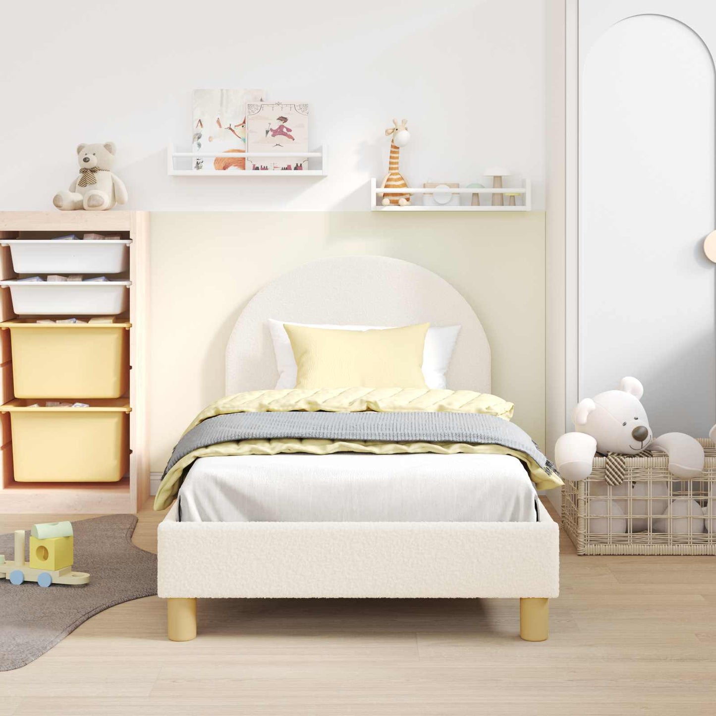 Kinderbettgestell mit Kopfteil Creme 80 x 160 cm Bouclé