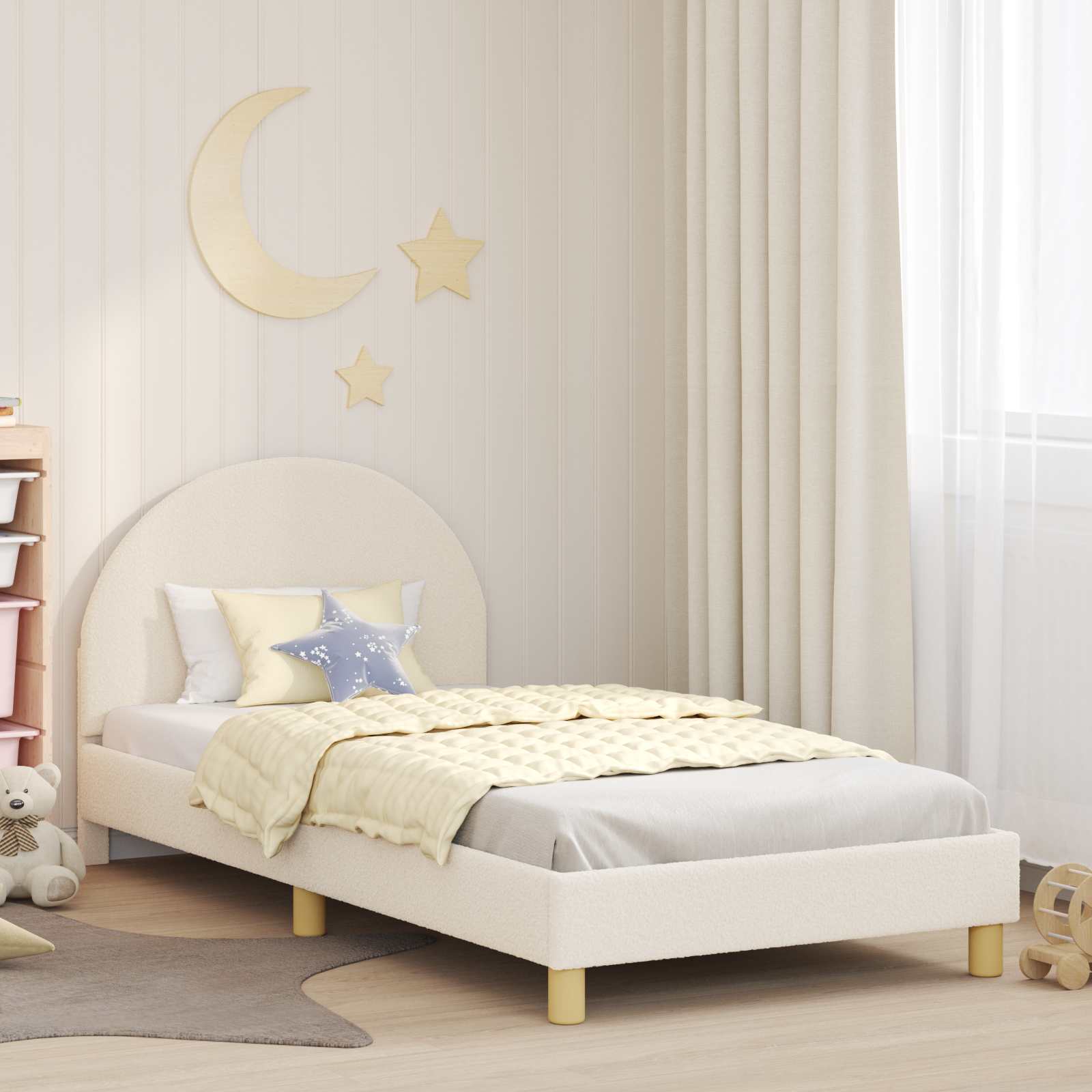 Kinderbettgestell mit Kopfteil Creme 80 x 200 cm Bouclé