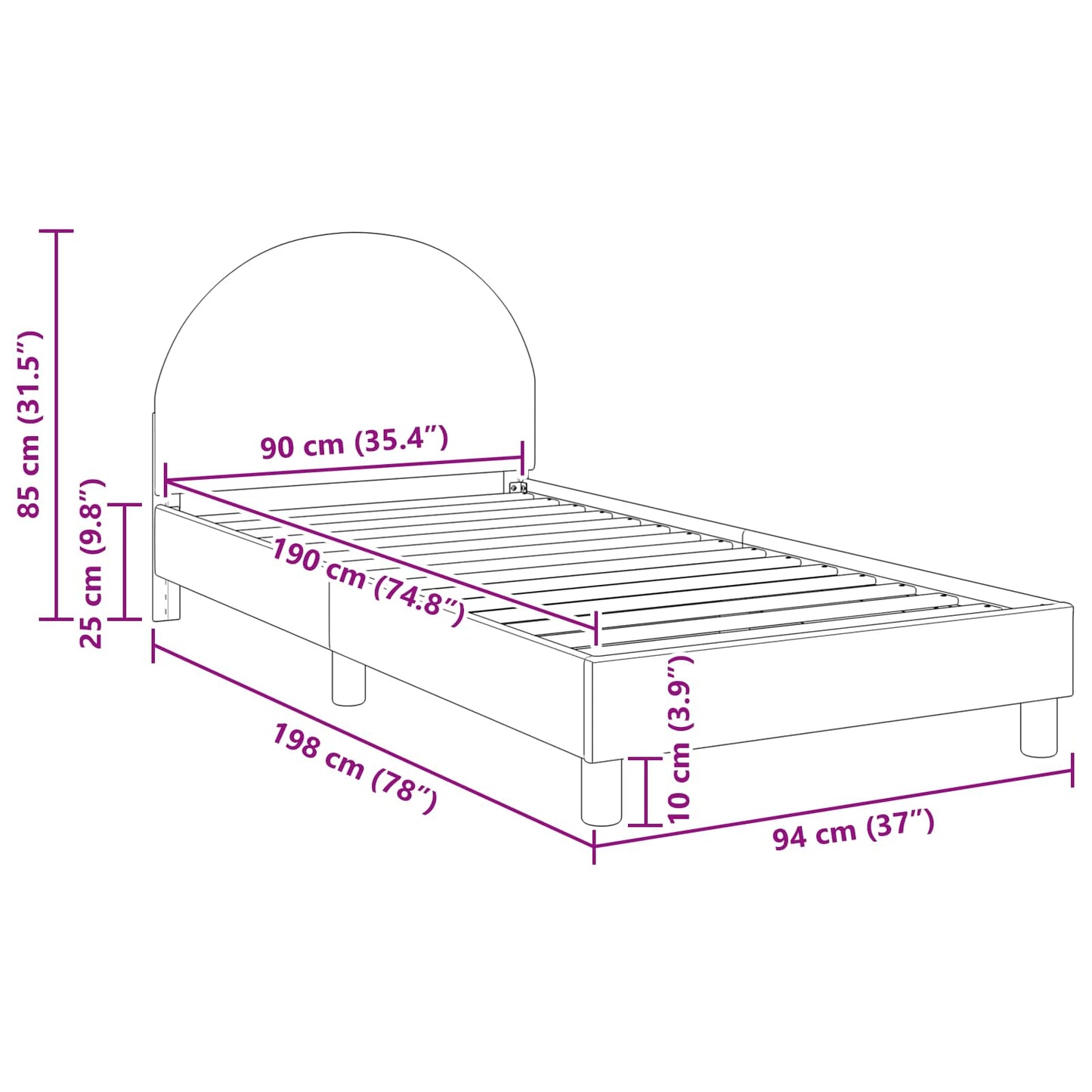Kinderbettgestell mit Kopfteil Creme 90 x 190 cm Bouclé