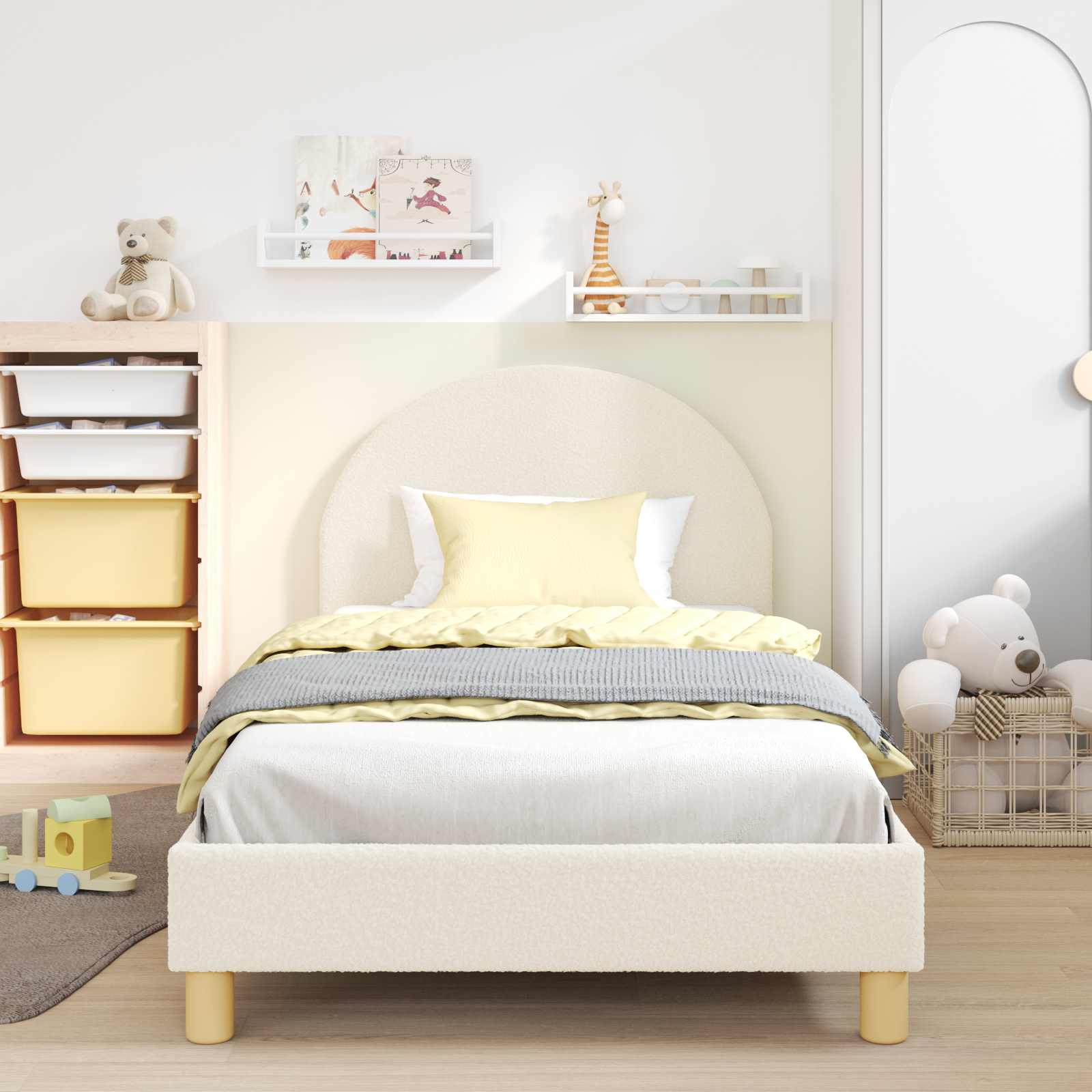 Kinderbettgestell mit Kopfteil Creme 90 x 200 cm Bouclé