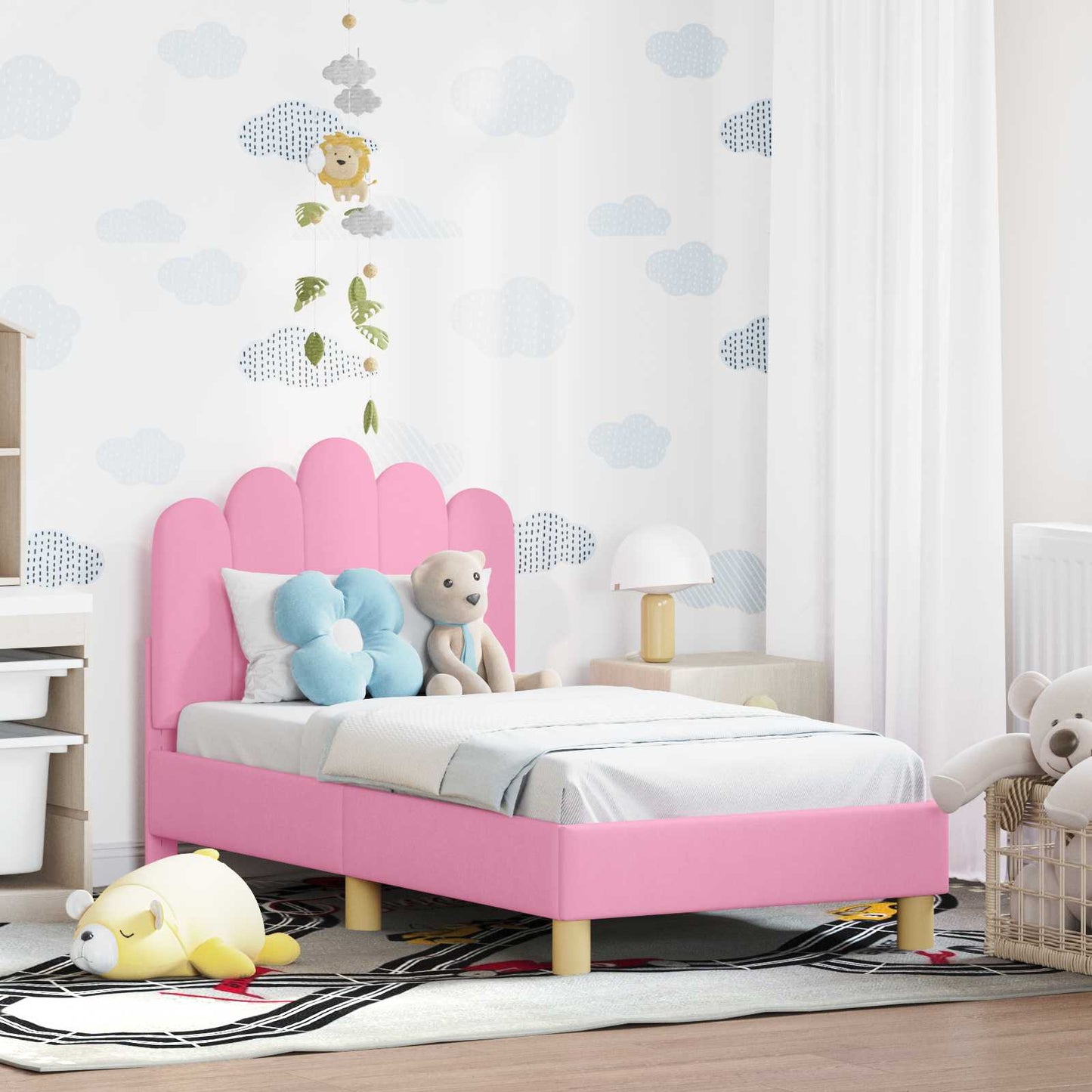 Kinderbettgestell mit Kopfteil Rosa 70 x 140 cm Stoff
