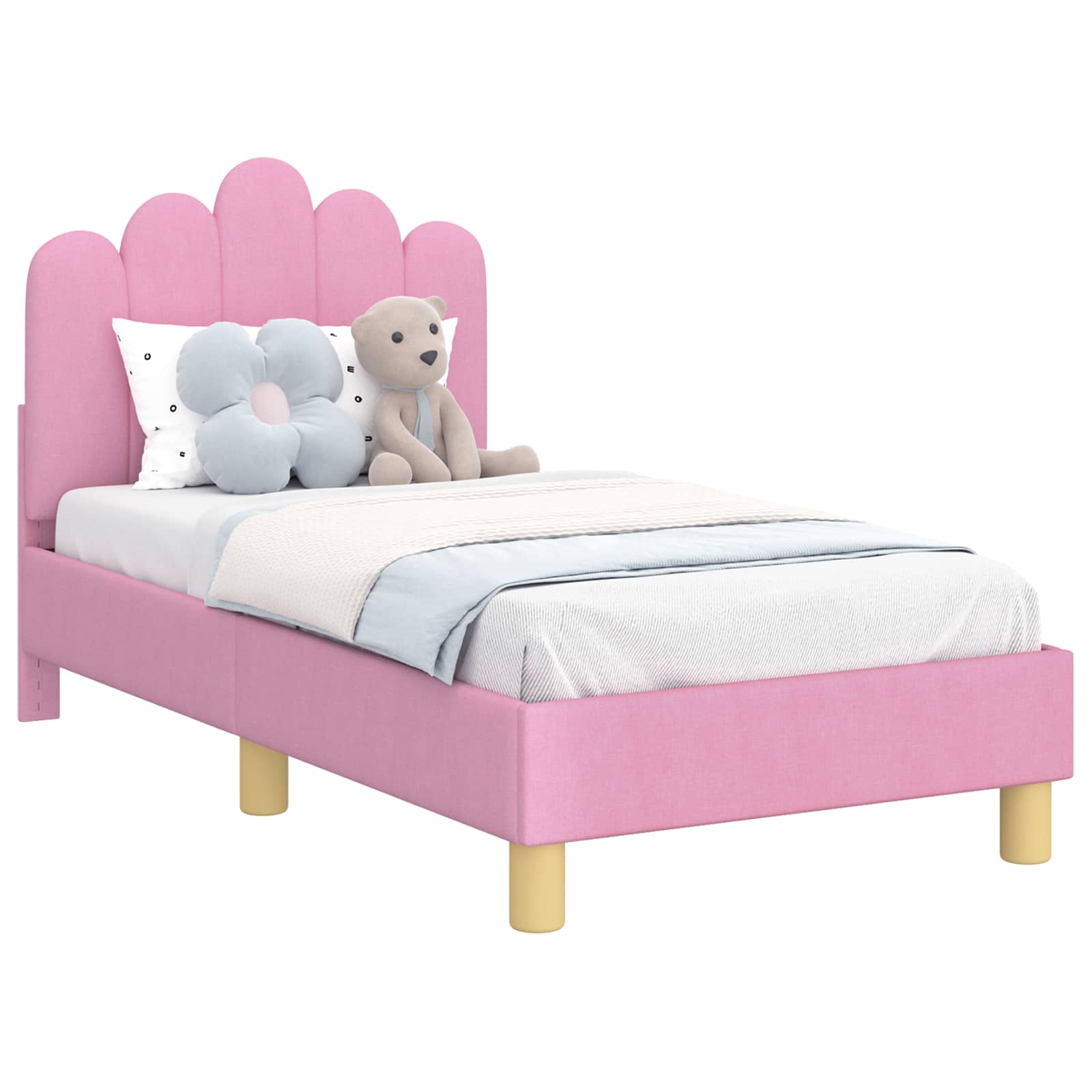 Kinderbettgestell mit Kopfteil Rosa 70 x 140 cm Stoff
