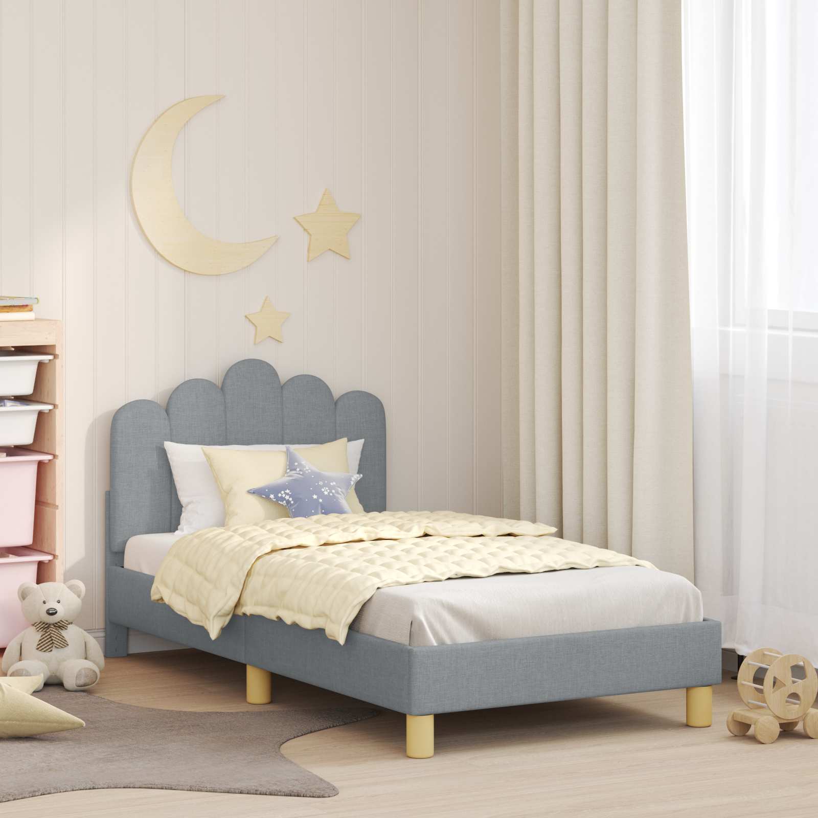 Kinderbettgestell mit Kopfteil Hellgrau 80 x 160 cm Stoff