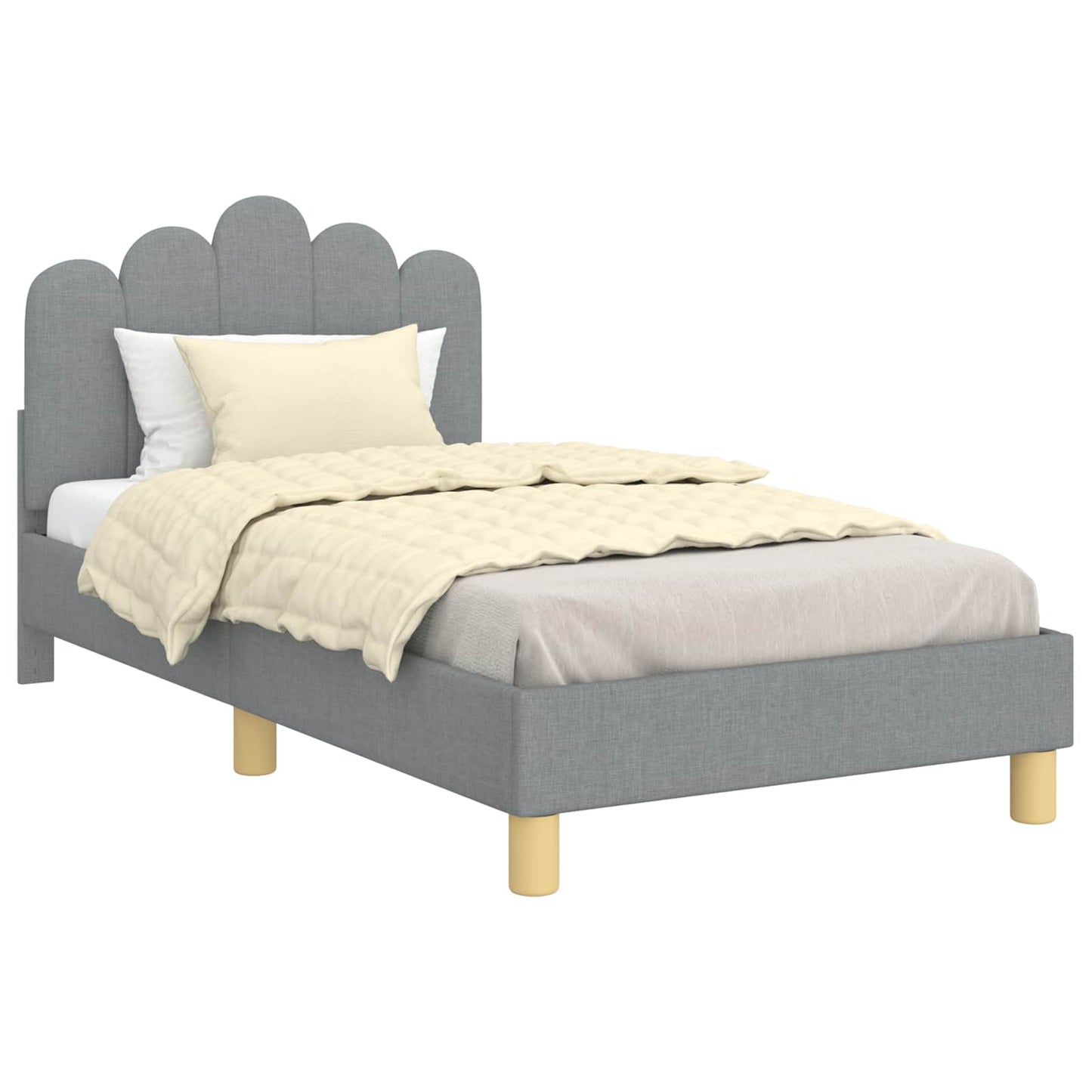 Kinderbettgestell mit Kopfteil Hellgrau 80 x 160 cm Stoff