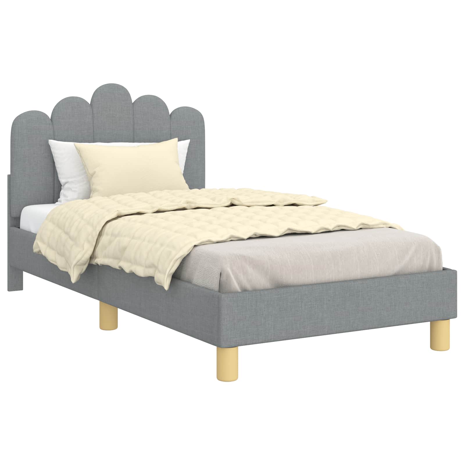 Kinderbettgestell mit Kopfteil Hellgrau 80 x 160 cm Stoff