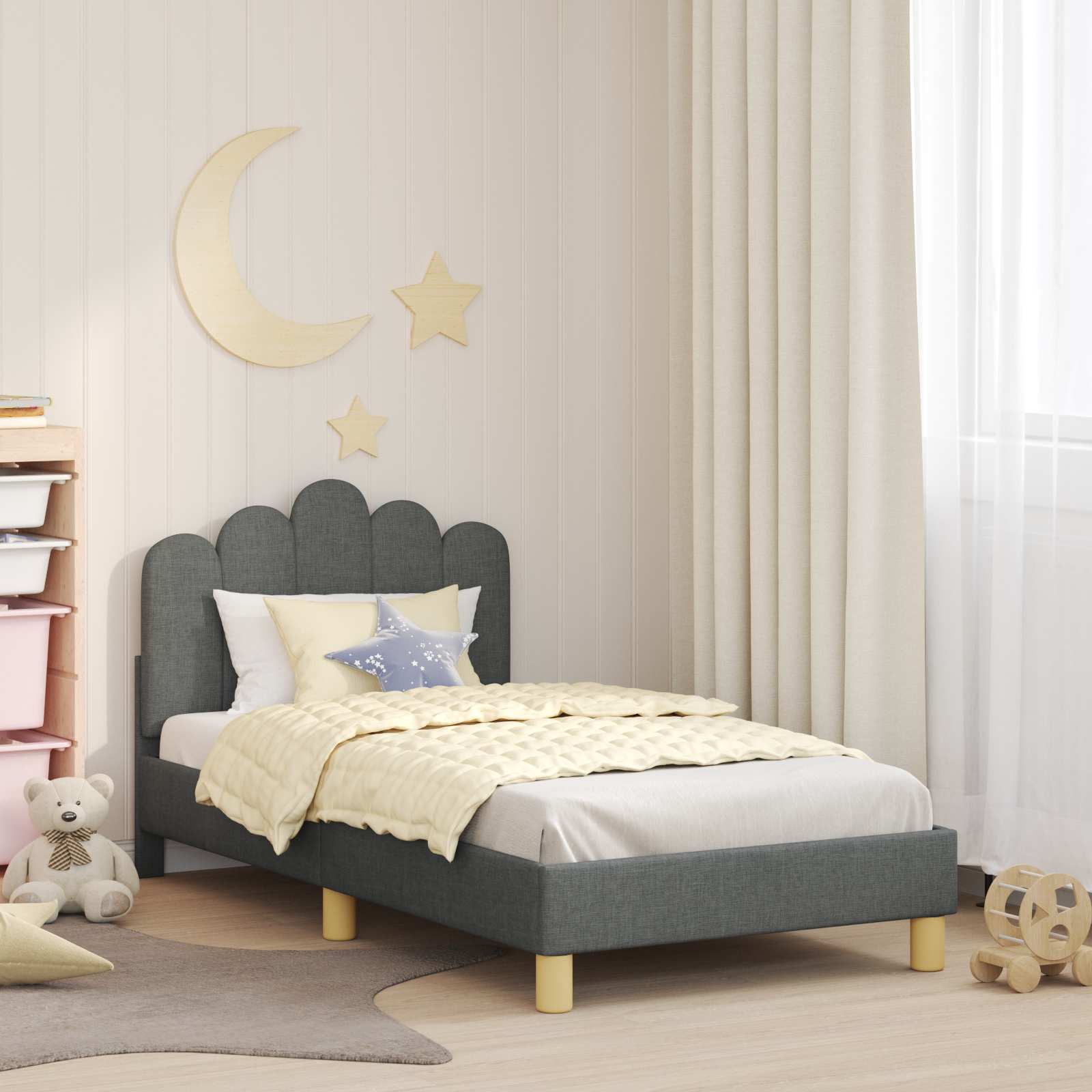 Kinderbettgestell mit Kopfteil Dunkelgrau 80 x 160 cm Stoff