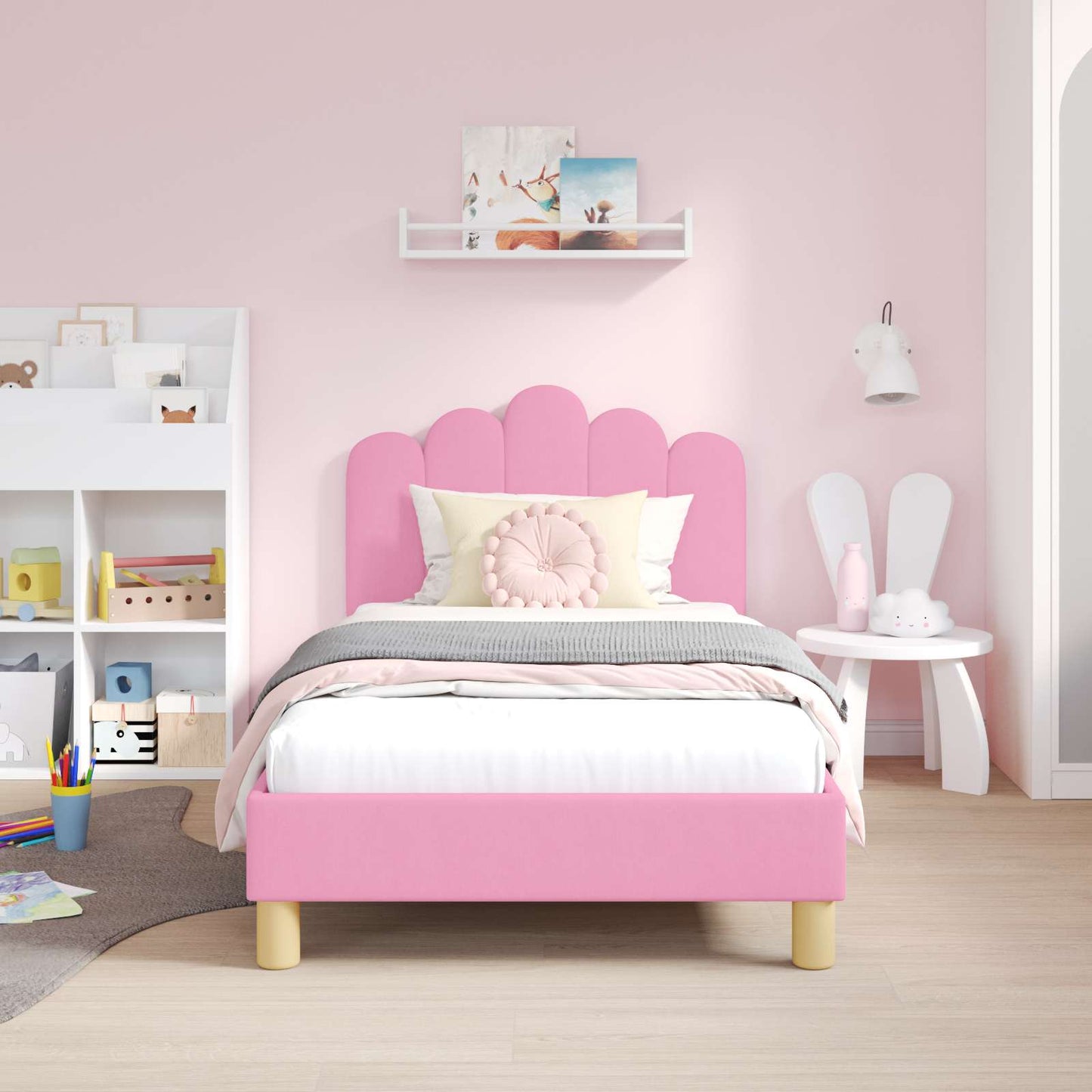 Kinderbettgestell mit Kopfteil Rosa 80 x 160 cm Stoff