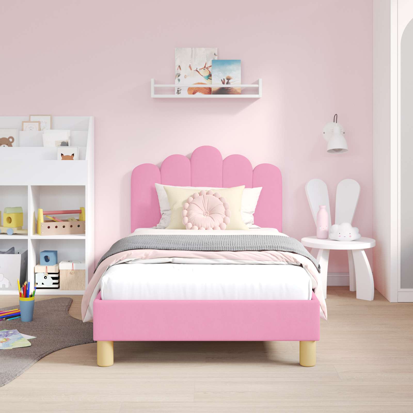 Kinderbettgestell mit Kopfteil Rosa 80 x 160 cm Stoff