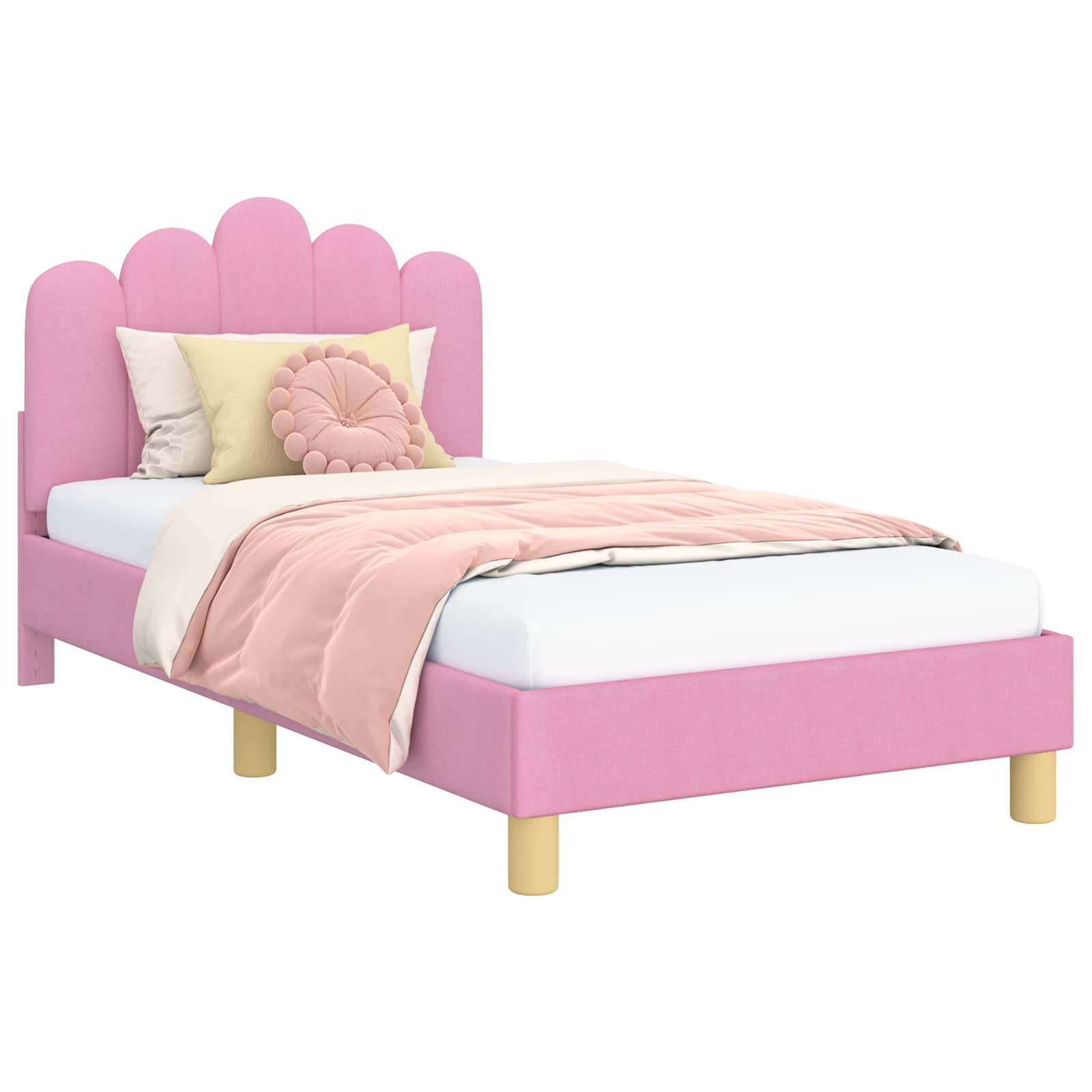 Kinderbettgestell mit Kopfteil Rosa 80 x 160 cm Stoff