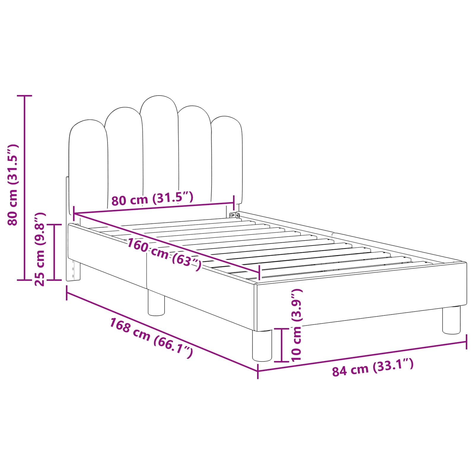 Kinderbettgestell mit Kopfteil Rosa 80 x 160 cm Stoff