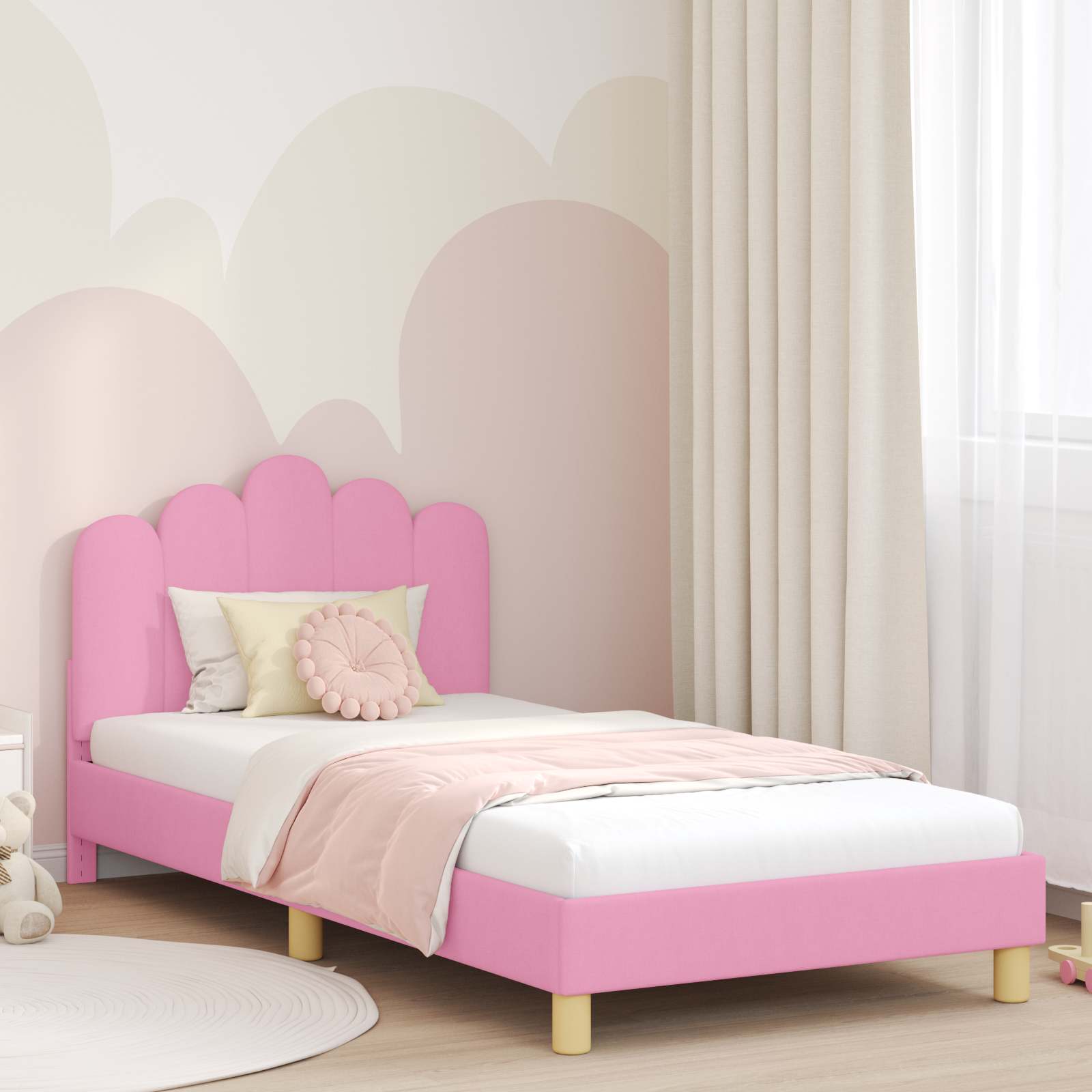 Kinderbettgestell mit Kopfteil Rosa 90 x 190 cm Stoff