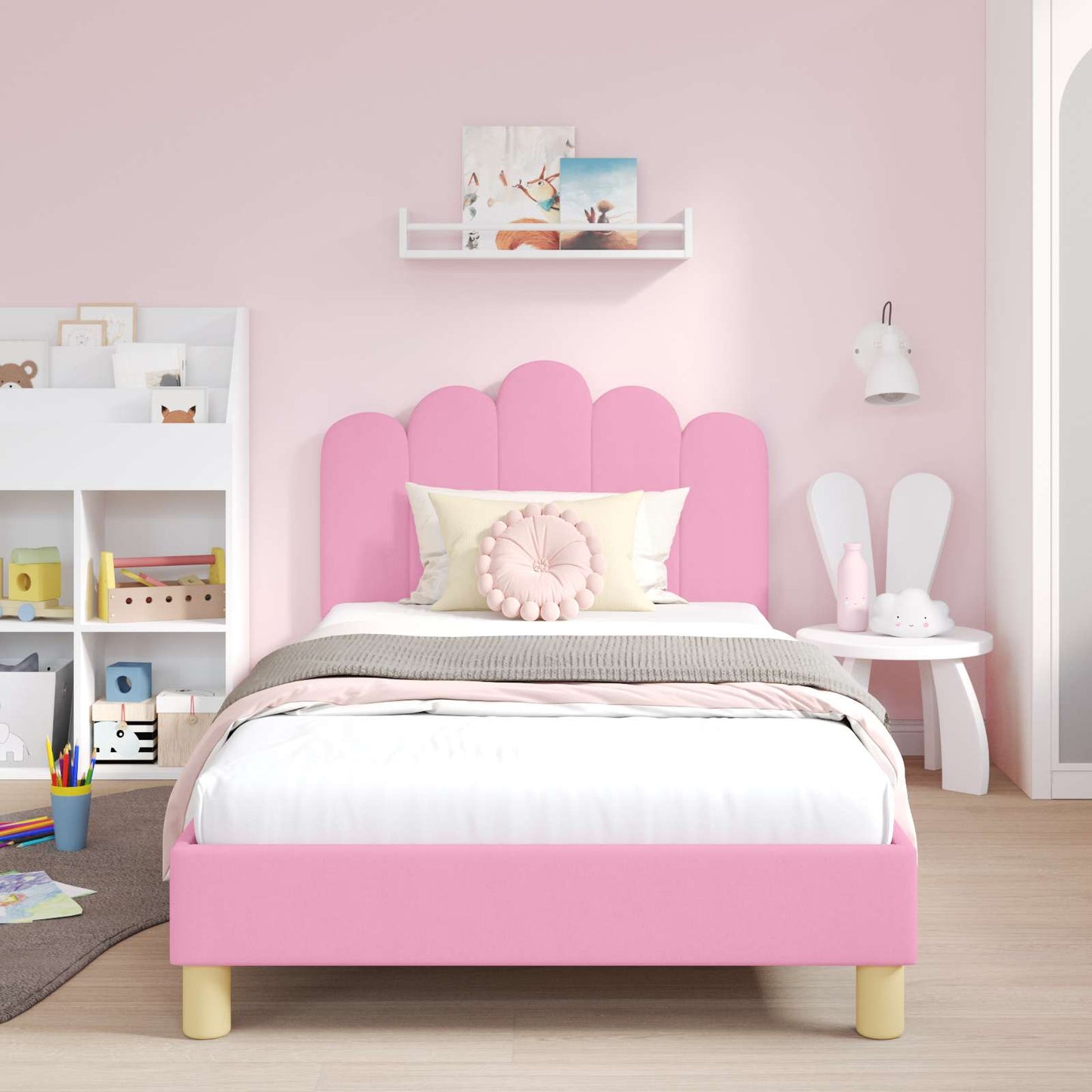 Kinderbettgestell mit Kopfteil Rosa 90 x 190 cm Stoff