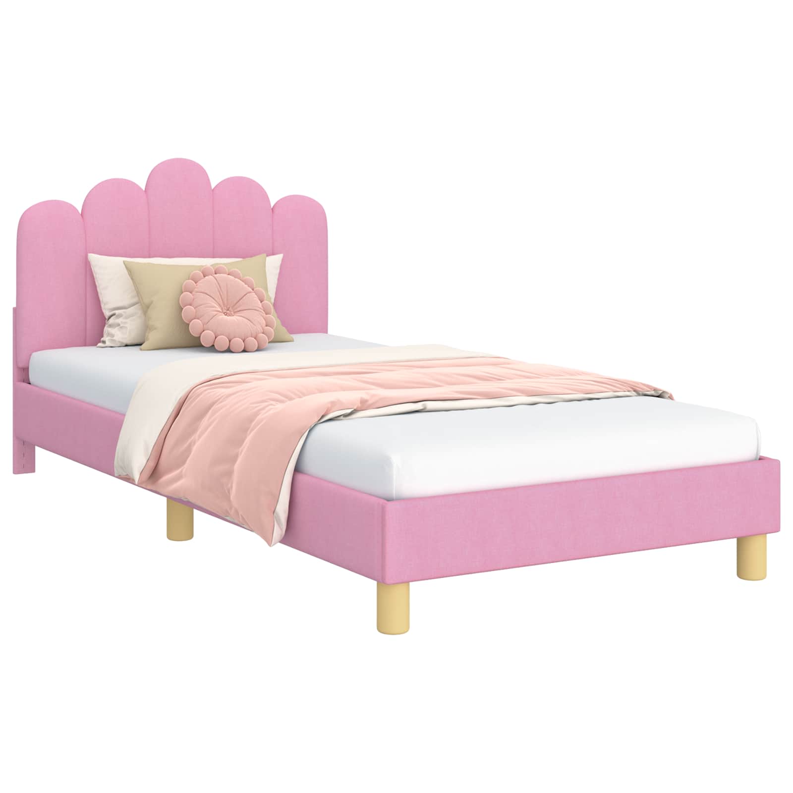Kinderbettgestell mit Kopfteil Rosa 90 x 190 cm Stoff
