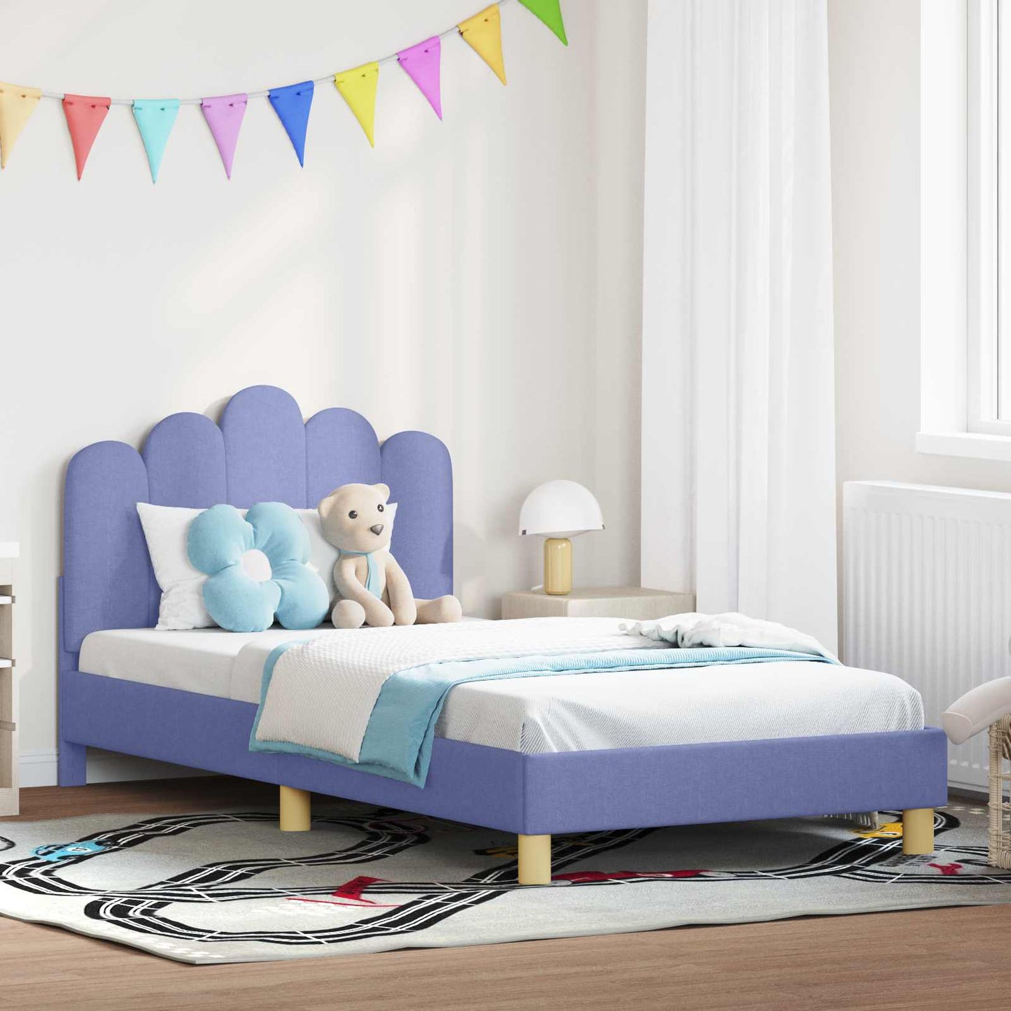 Kinderbettgestell mit Kopfteil Jeans blau 90 x 190 cm Stoff