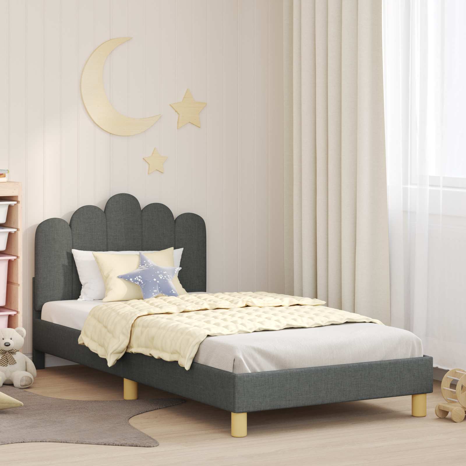 Kinderbettgestell mit Kopfteil Dunkelgrau 90 x 200 cm Stoff