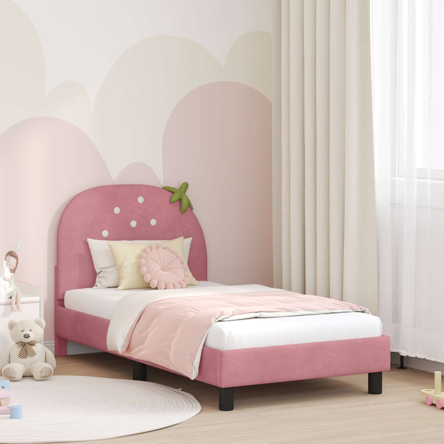 Kinderbettgestell mit Kopfteil Rosa 80 x 160 cm Samt