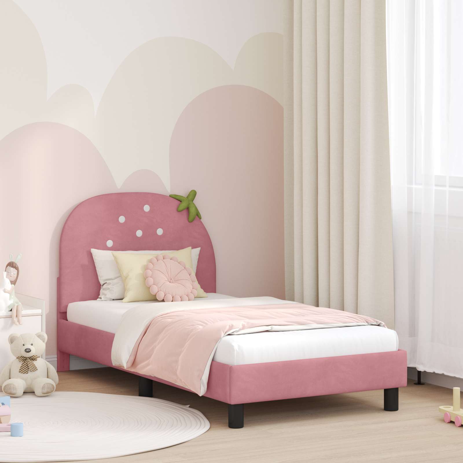 Kinderbettgestell mit Kopfteil Rosa 80 x 160 cm Samt