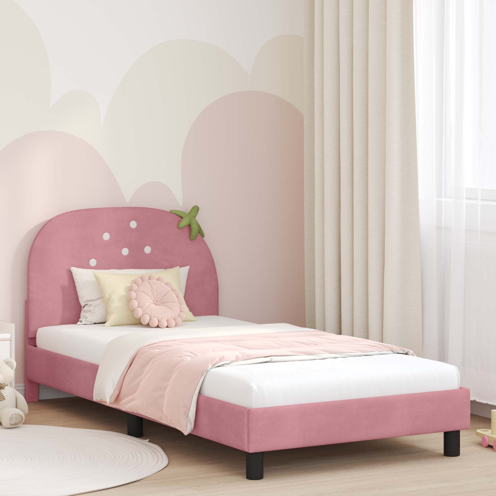 Kinderbettgestell mit Kopfteil Rosa 90 x 190 cm Samt