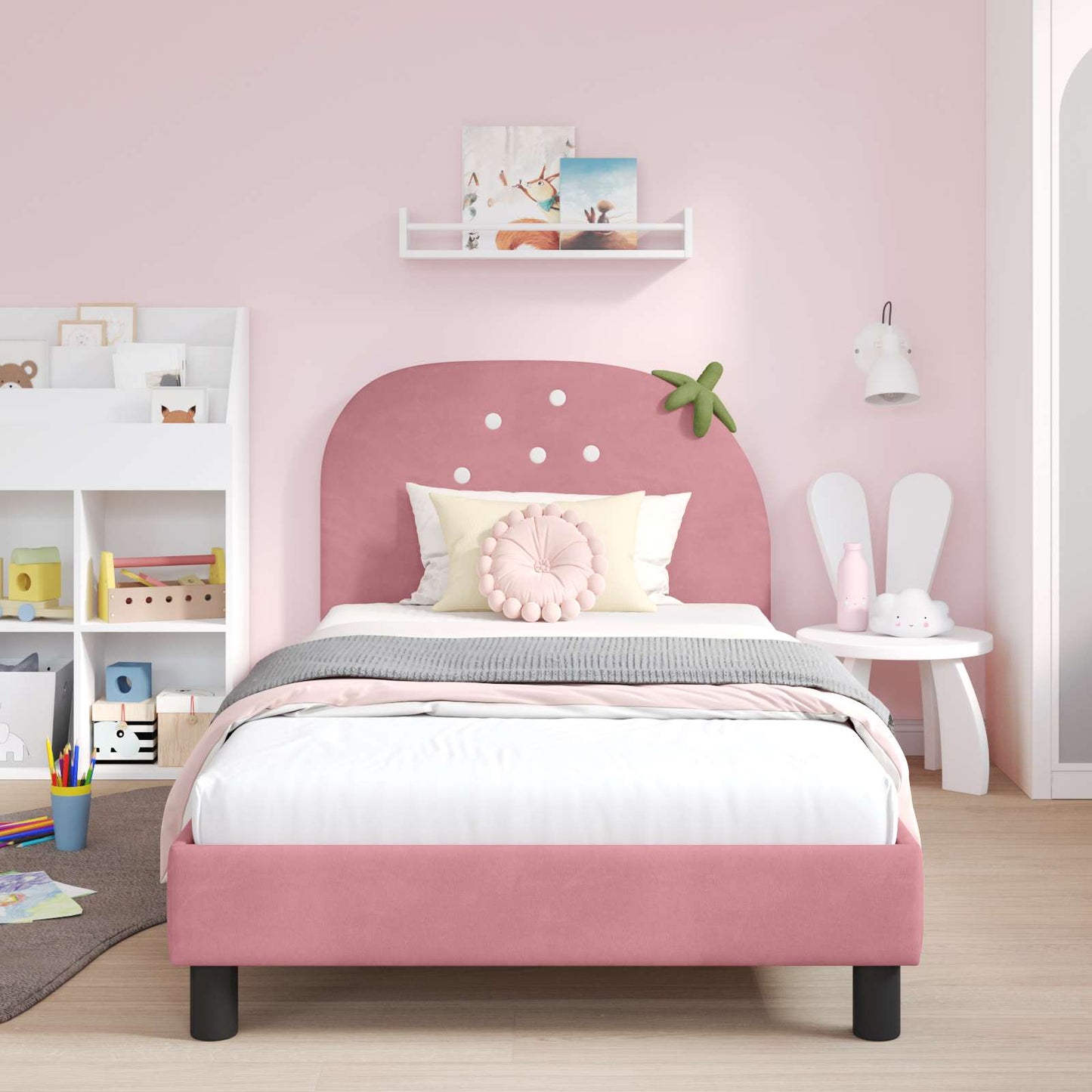 Kinderbettgestell mit Kopfteil Rosa 90 x 190 cm Samt
