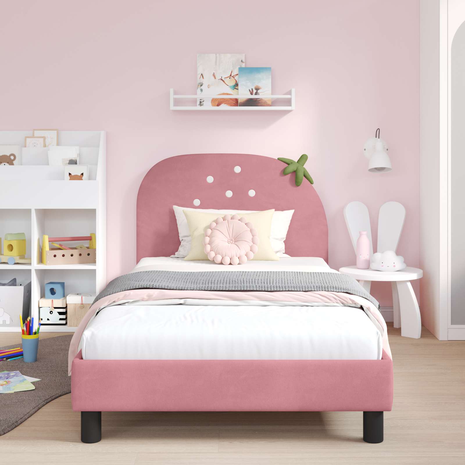 Kinderbettgestell mit Kopfteil Rosa 90 x 190 cm Samt