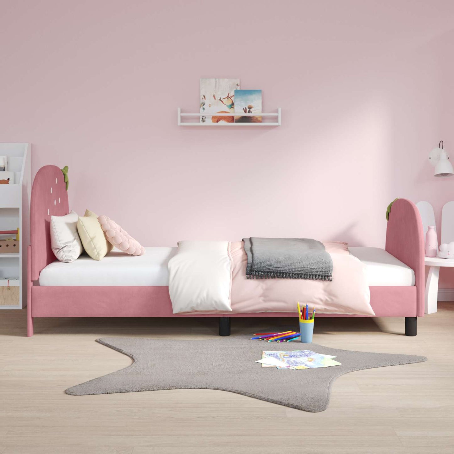 Kinderbettgestell mit Kopfteil Rosa 90 x 200 cm Samt
