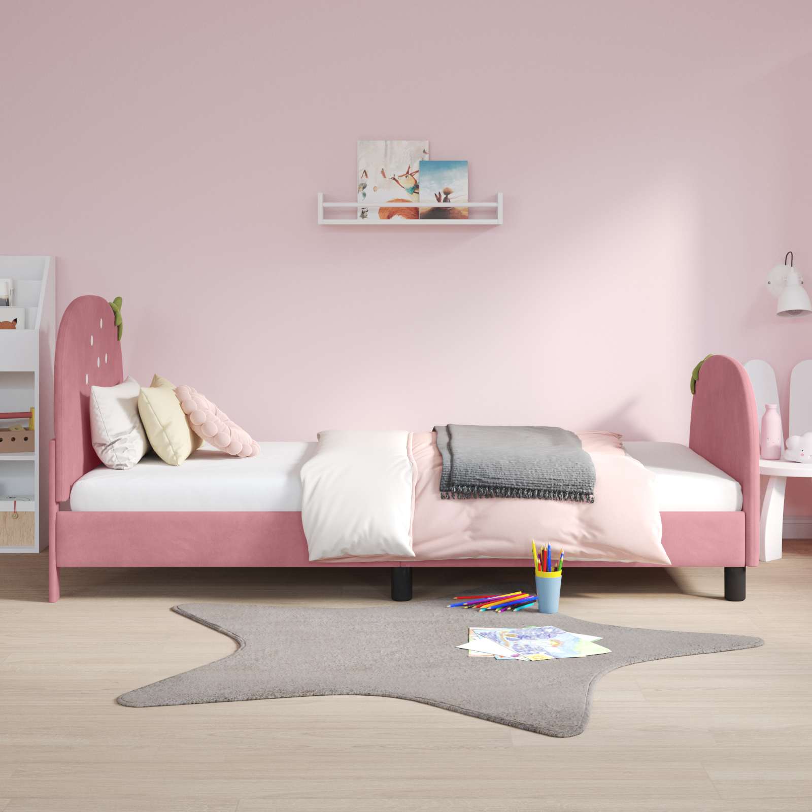Kinderbettgestell mit Kopfteil Rosa 90 x 200 cm Samt
