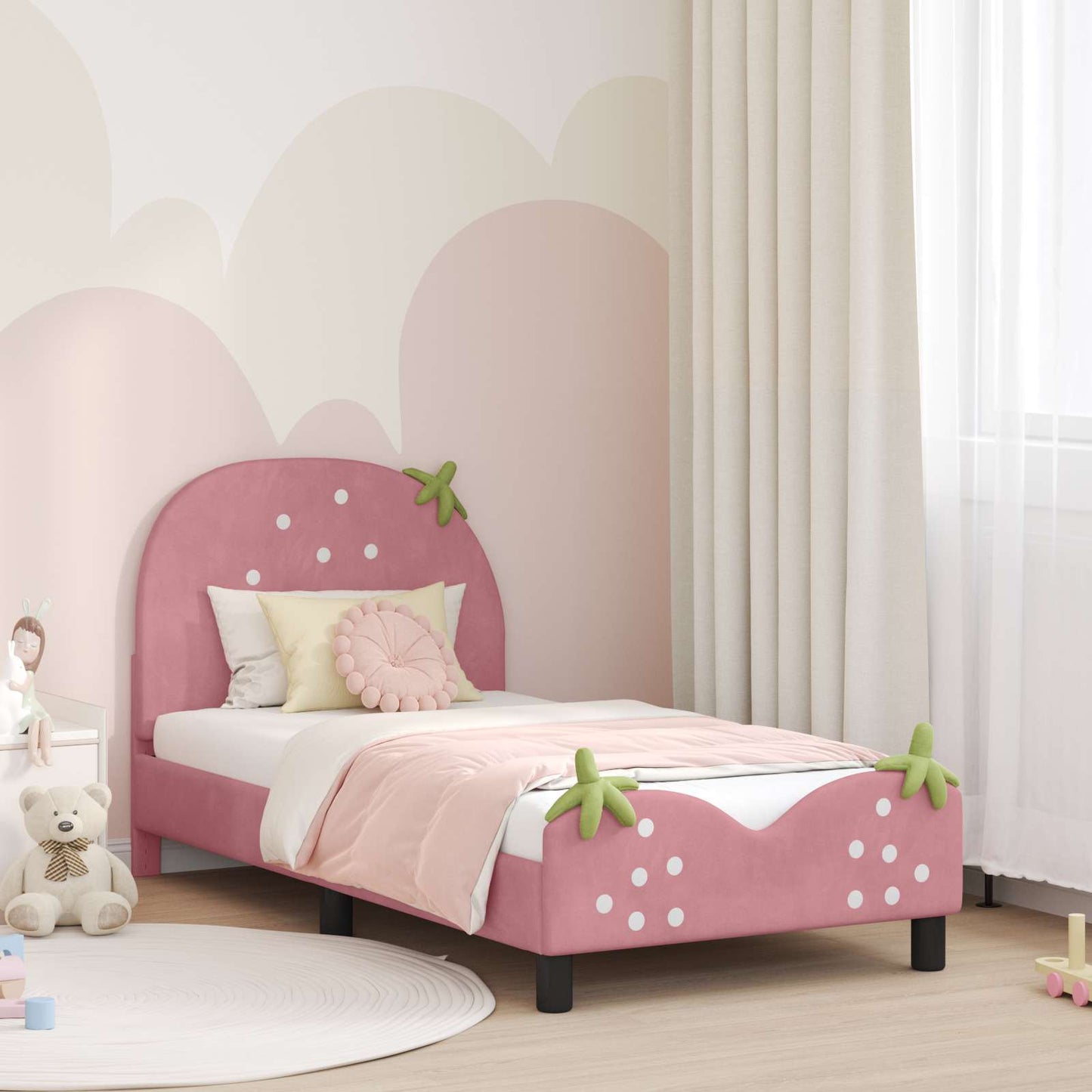 Kinderbettgestell mit Kopfteil Rosa 80 x 160 cm Samt