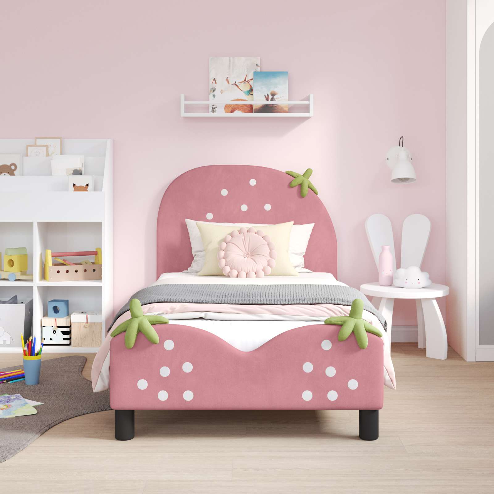 Kinderbettgestell mit Kopfteil Rosa 80 x 160 cm Samt