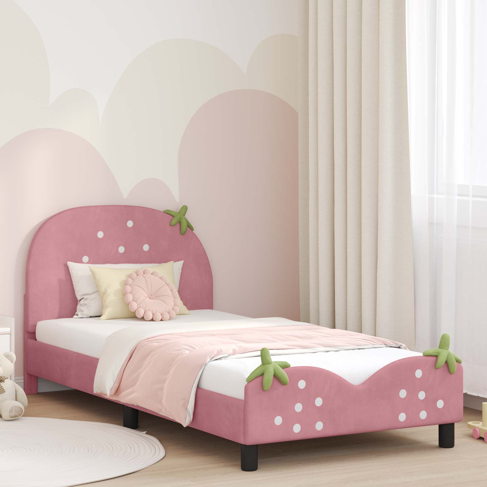 Kinderbettgestell mit Kopfteil Rosa 80 x 200 cm Samt