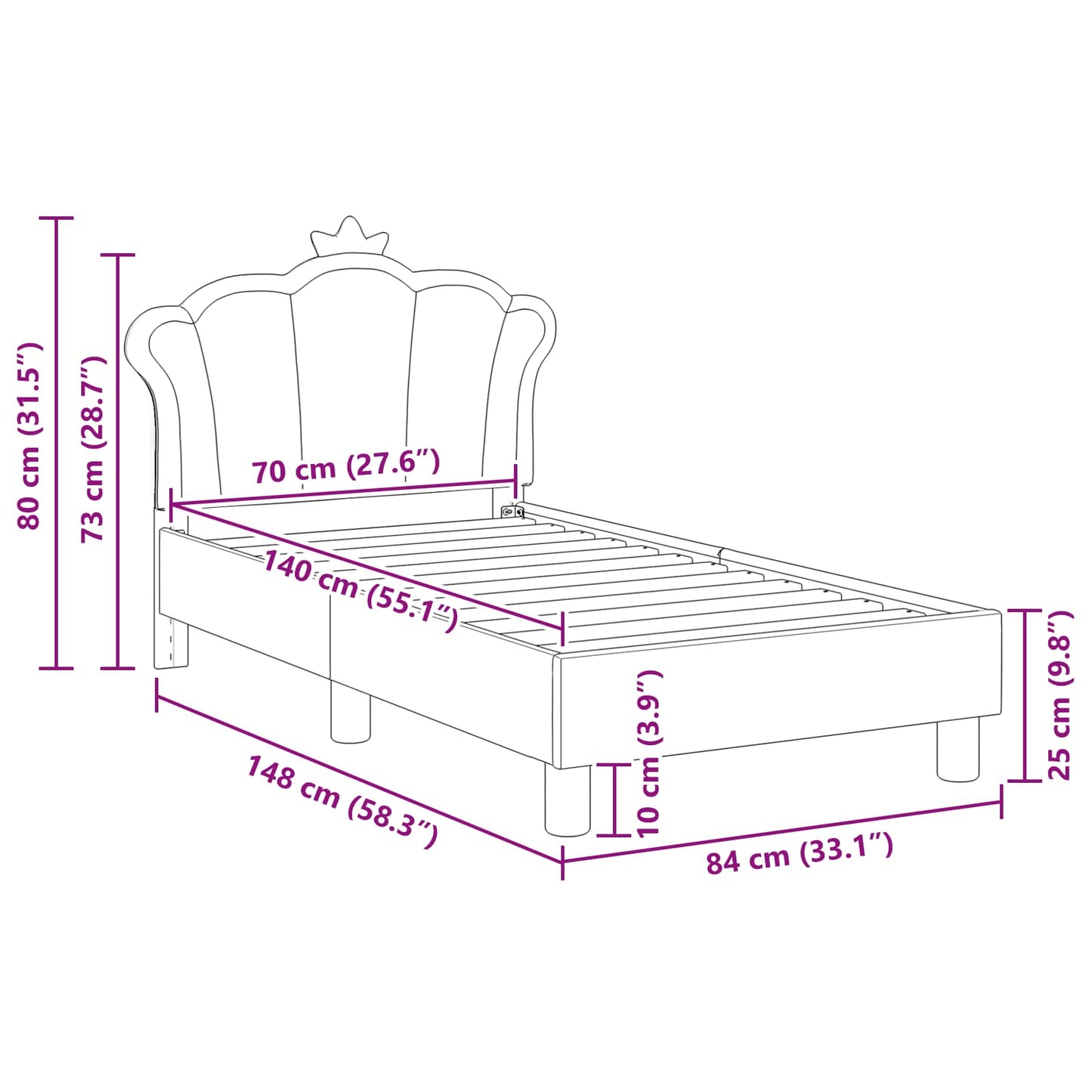 Kinderbettgestell mit Kopfteil Rosa 70 x 140 cm PU